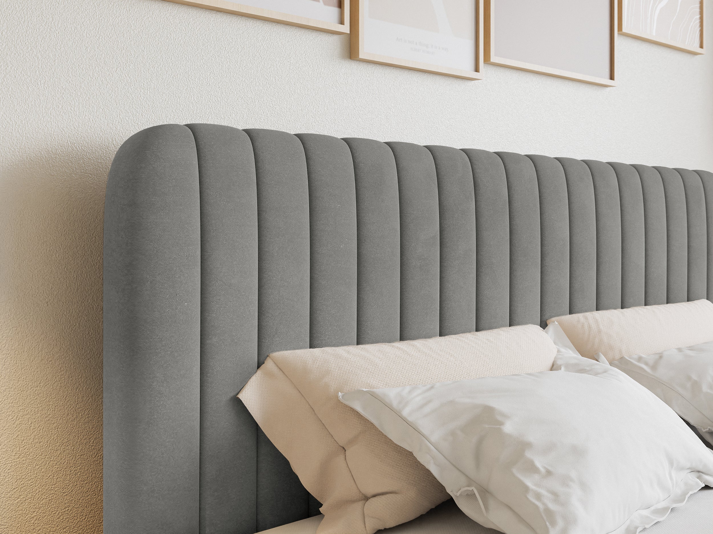 Kontinentales Bett 140x200 cm Saliano mit Stauraum und Topper, grauer Samt