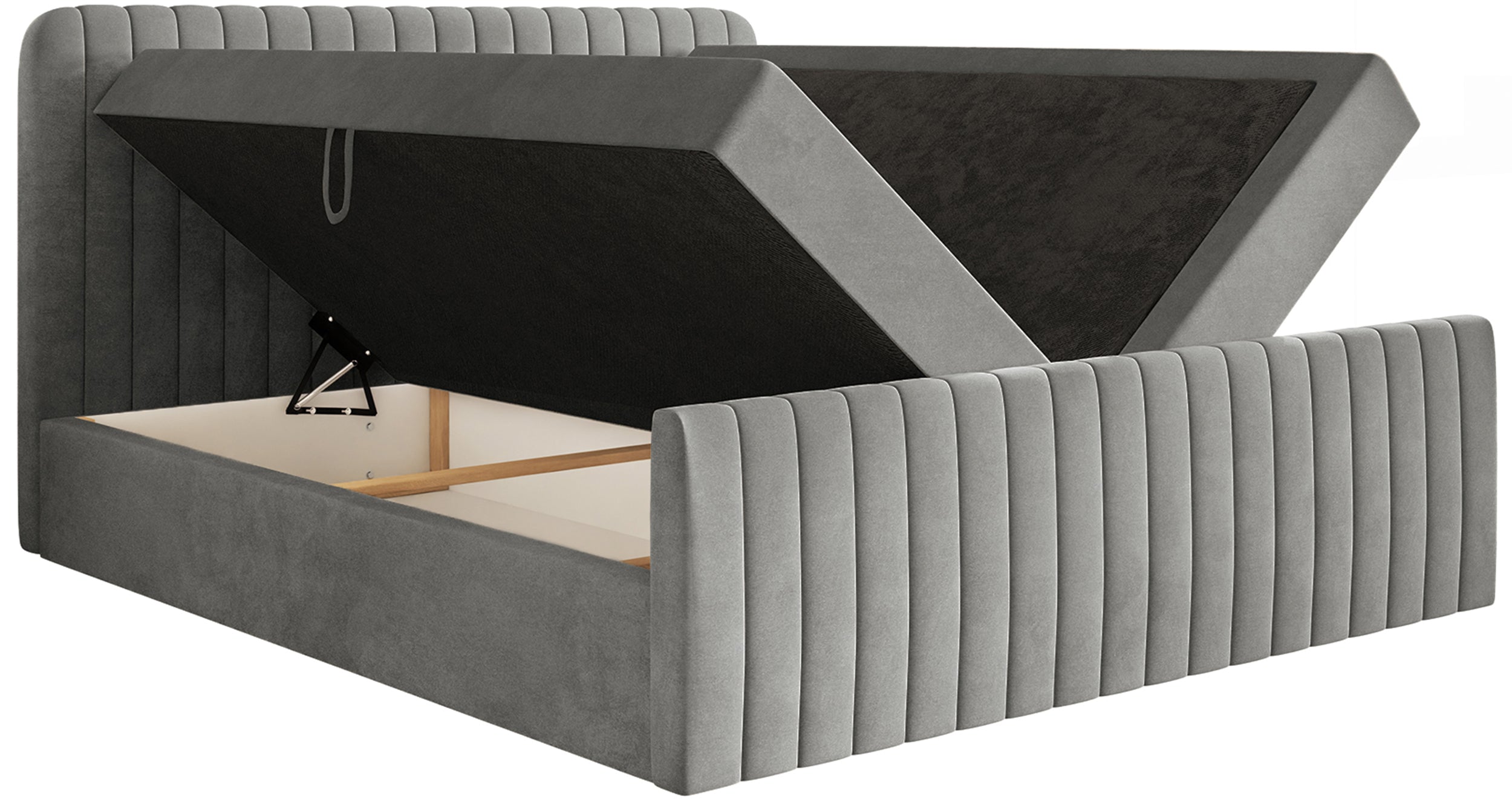 Kontinentales Bett 140x200 cm Saliano mit Stauraum und Topper, grauer Samt