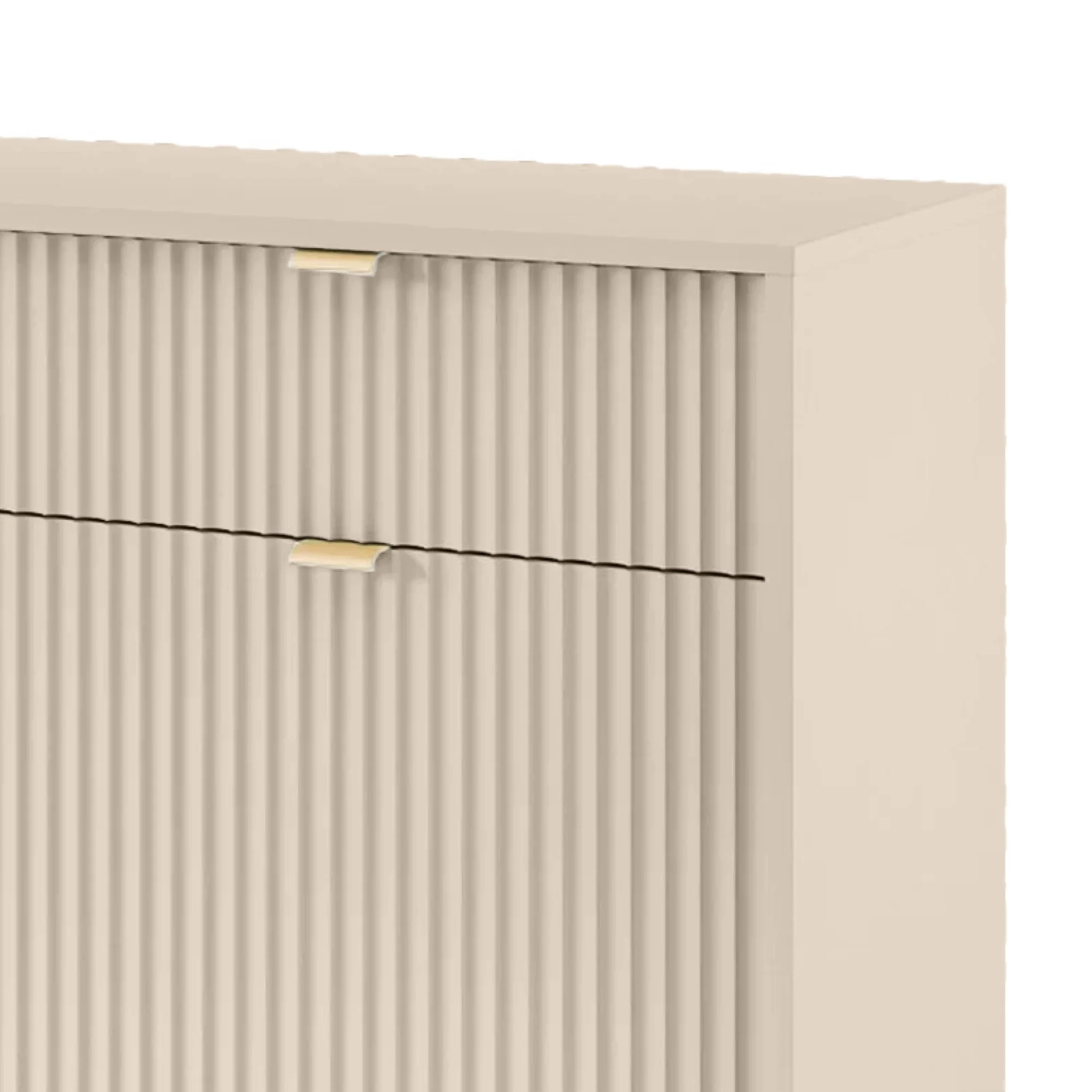 Zweiturige Kommode Vellore 104 cm beige mit gerillten Fronten und goldenem Gestell