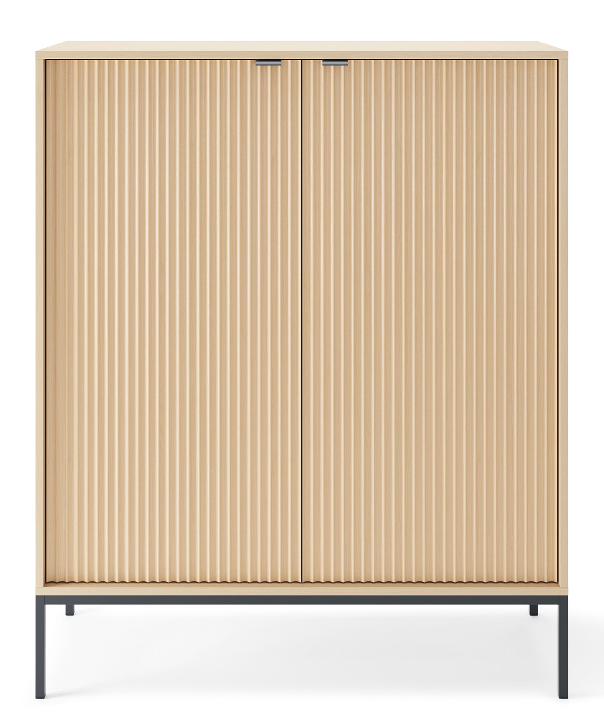 Zweiturige Kommode Vellore mit geriffelter Front, 104 cm, Vicenza-Eiche auf schwarzen Beinen