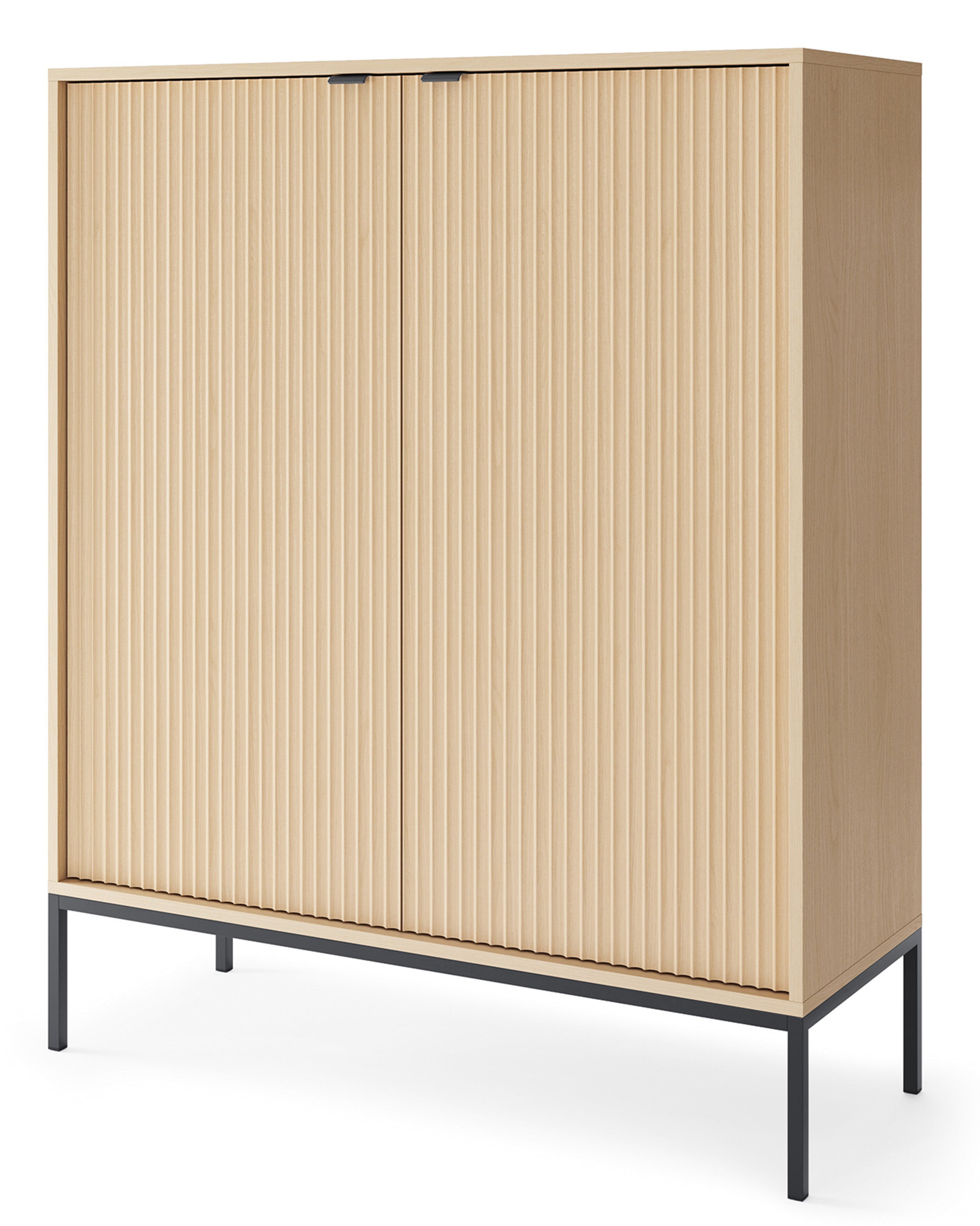 Zweiturige Kommode Vellore mit geriffelter Front, 104 cm, Vicenza-Eiche auf schwarzen Beinen
