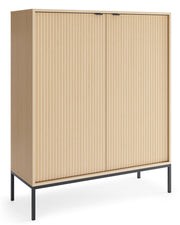Zweiturige Kommode Vellore mit geriffelter Front, 104 cm, Vicenza-Eiche auf schwarzen Beinen