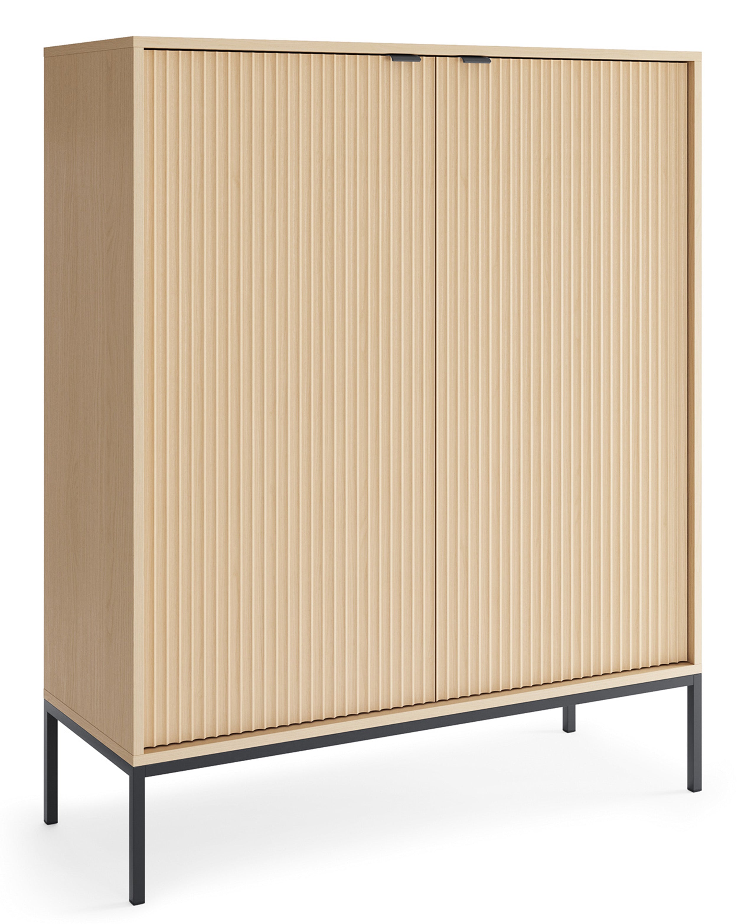 Zweiturige Kommode Vellore mit geriffelter Front, 104 cm, Vicenza-Eiche auf schwarzen Beinen