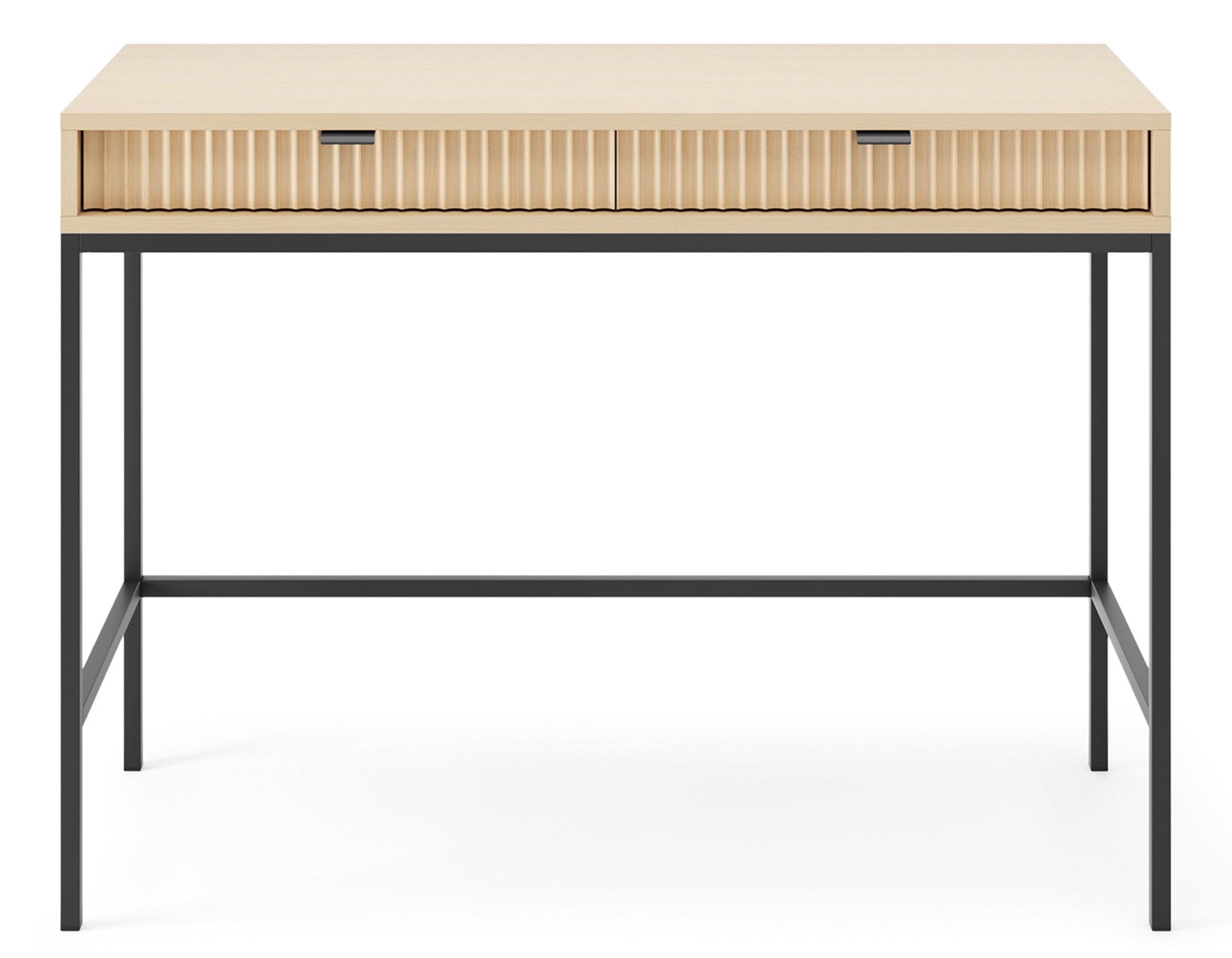Toilettentisch Vellore mit zwei Schubladen und geriffelter Front, 104 cm, Vicenza-Eiche auf schwarzen Beinen