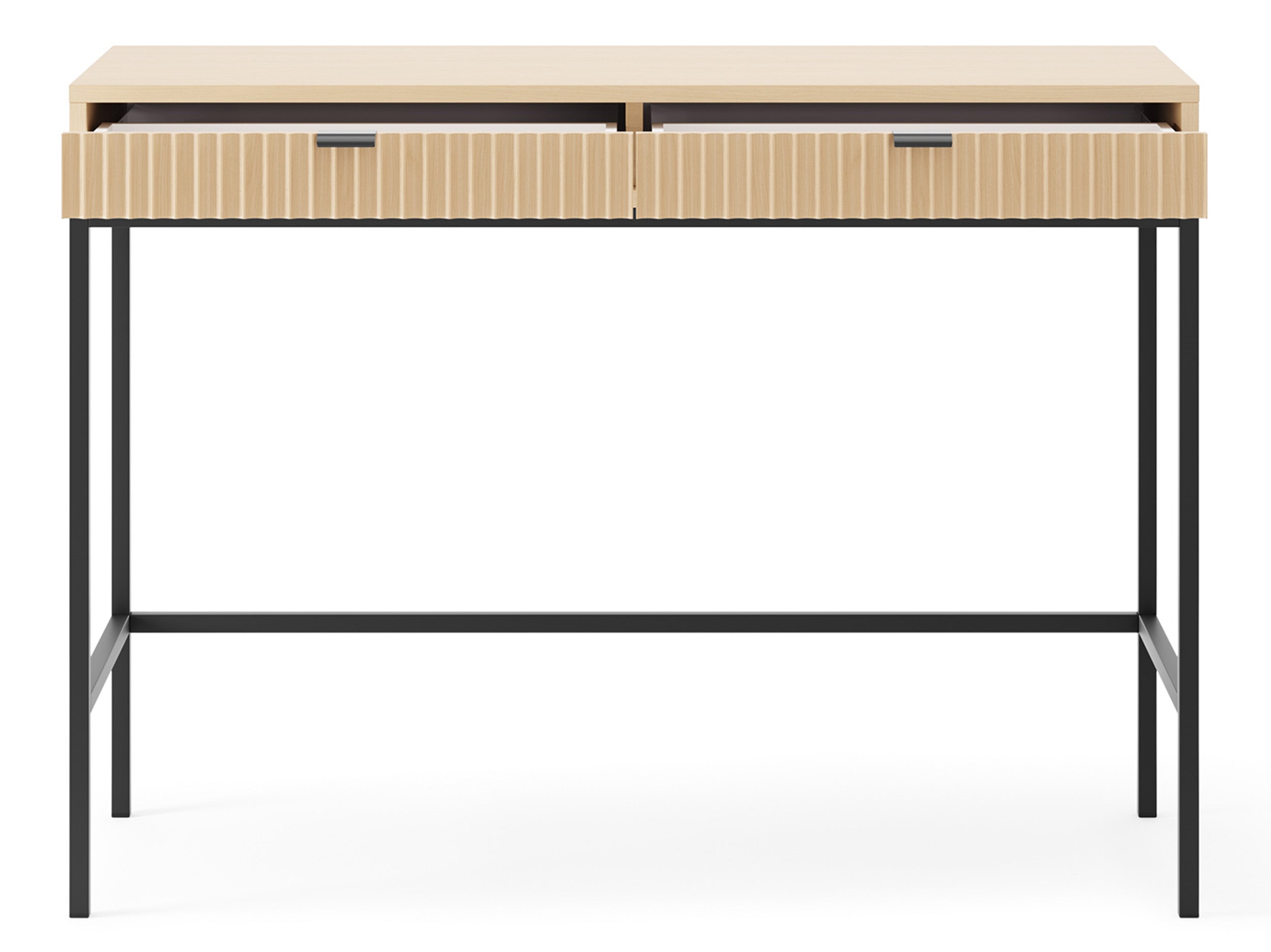 Toilettentisch Vellore mit zwei Schubladen und geriffelter Front, 104 cm, Vicenza-Eiche auf schwarzen Beinen