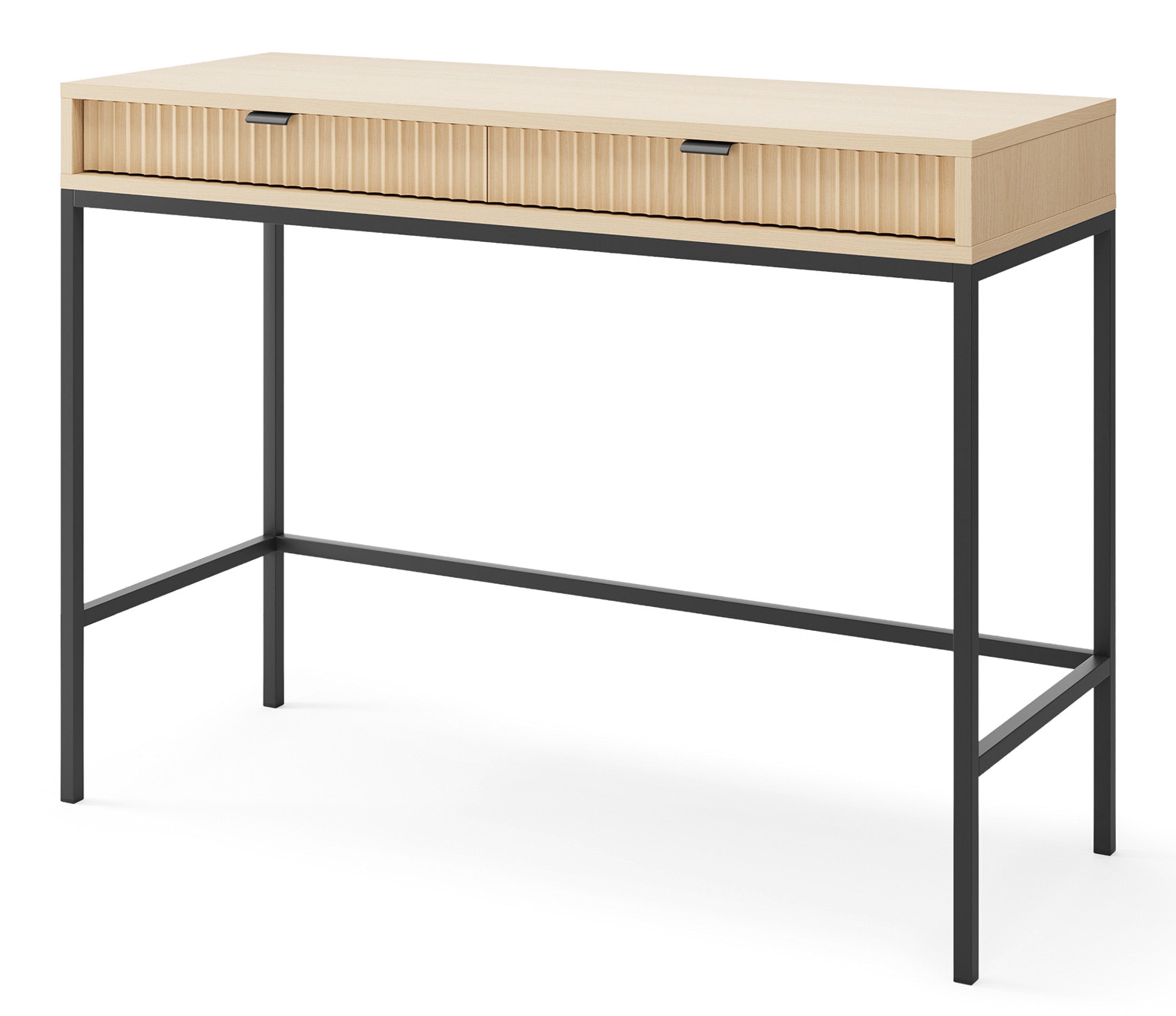 Toilettentisch Vellore mit zwei Schubladen und geriffelter Front, 104 cm, Vicenza-Eiche auf schwarzen Beinen