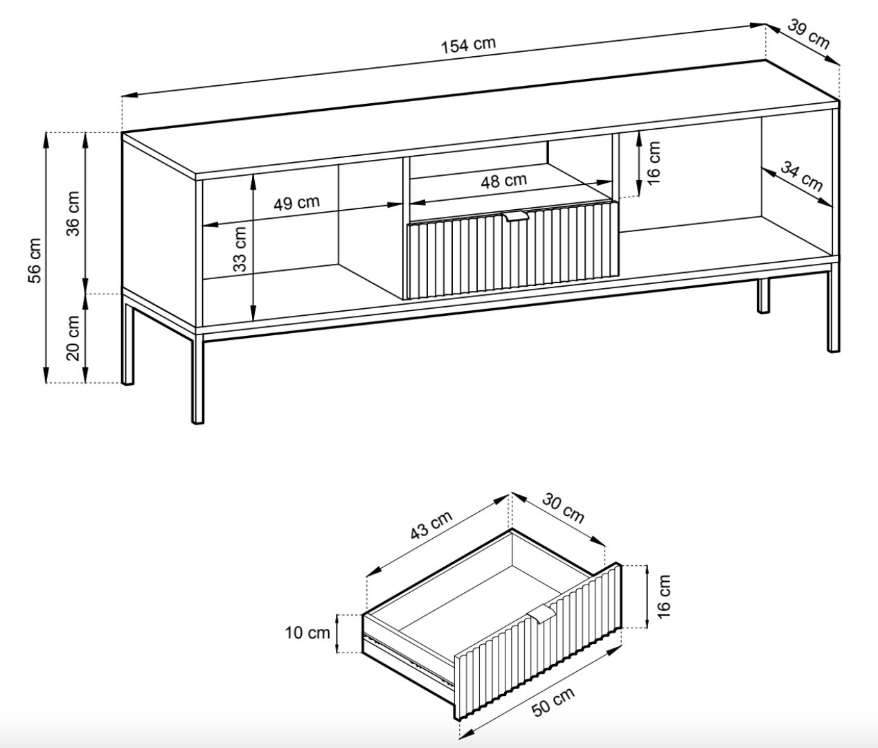 Couchtisch Vellore 104x68 cm grün mit geriffelter Front, schwarzen Griffen und Gestell