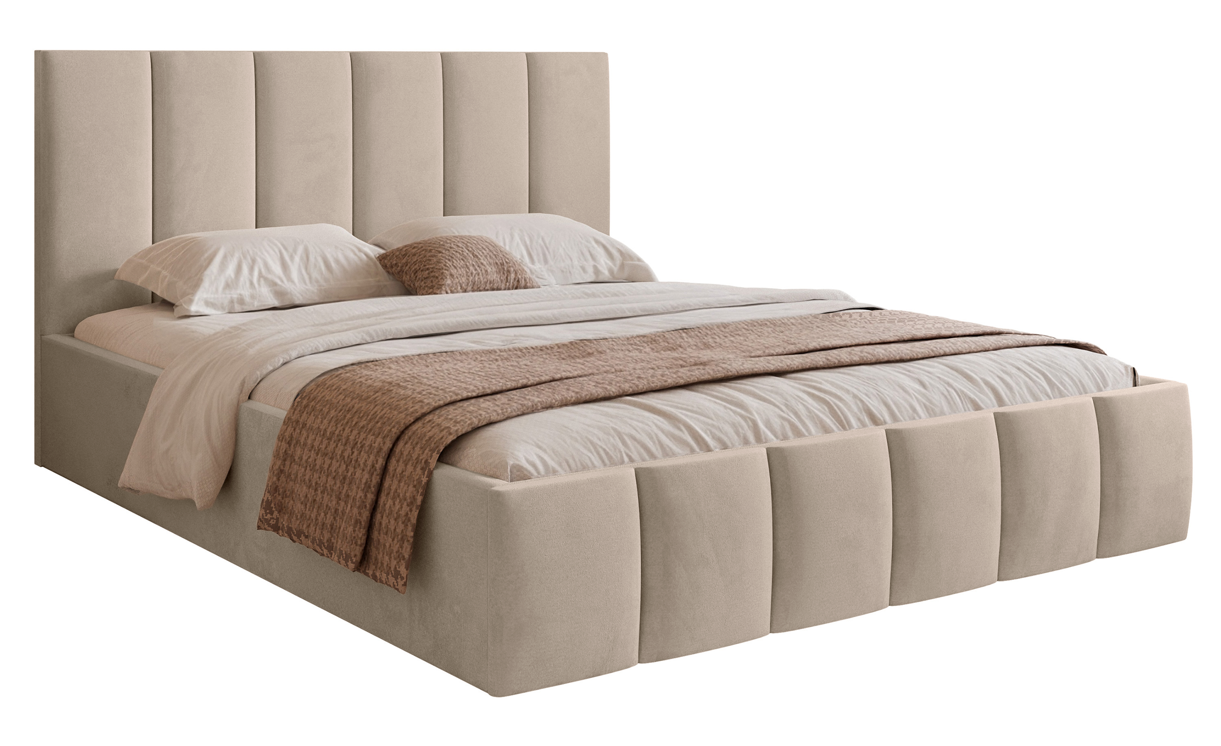 Polsterbett 160x200 cm Sarafino mit Bettkasten, beige Samt, Metallrahmen