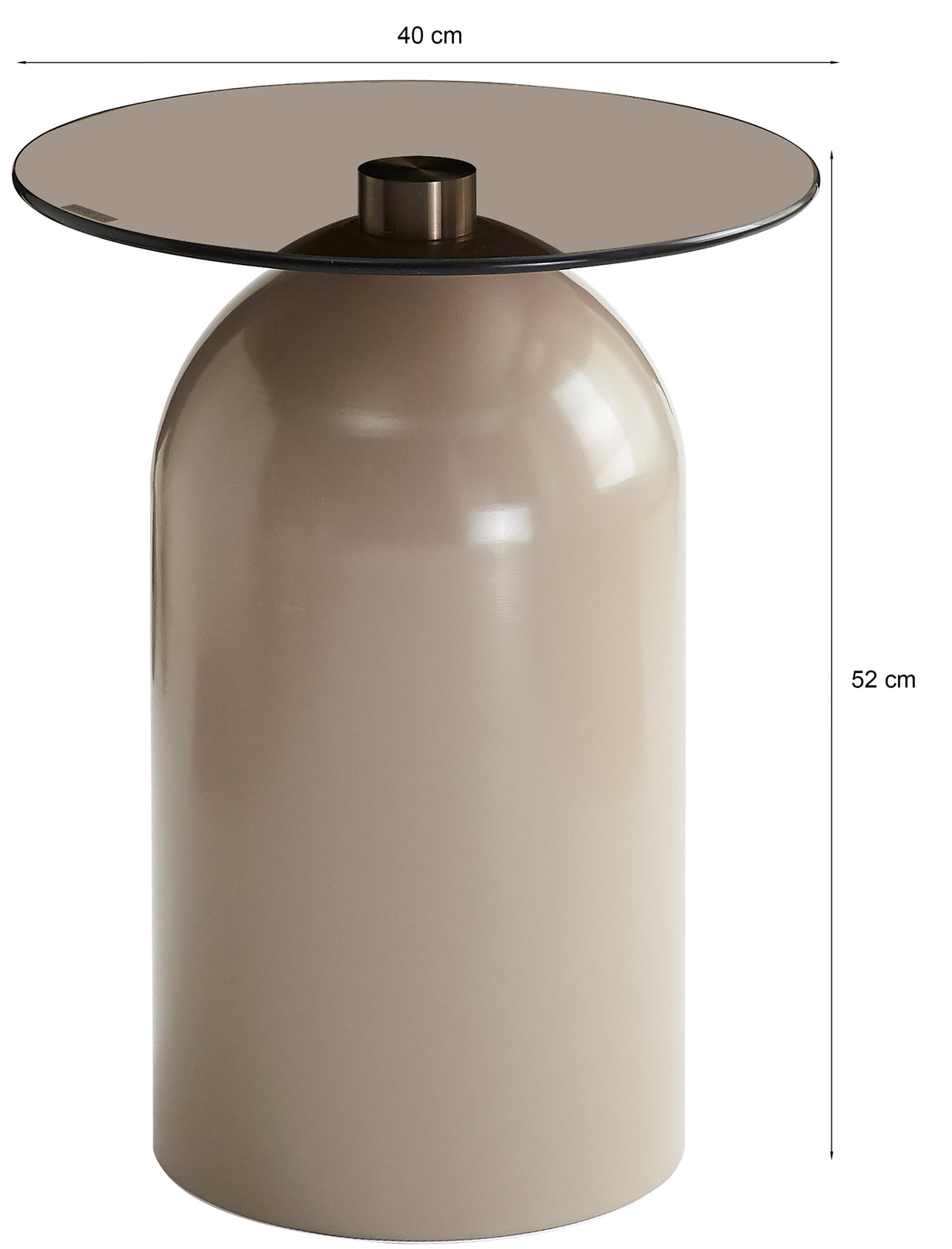 Velmorra Couchtisch rund, Durchmesser 40 cm, mit rauchfarbenem Glasplatte und Metallgestell Kaschmir