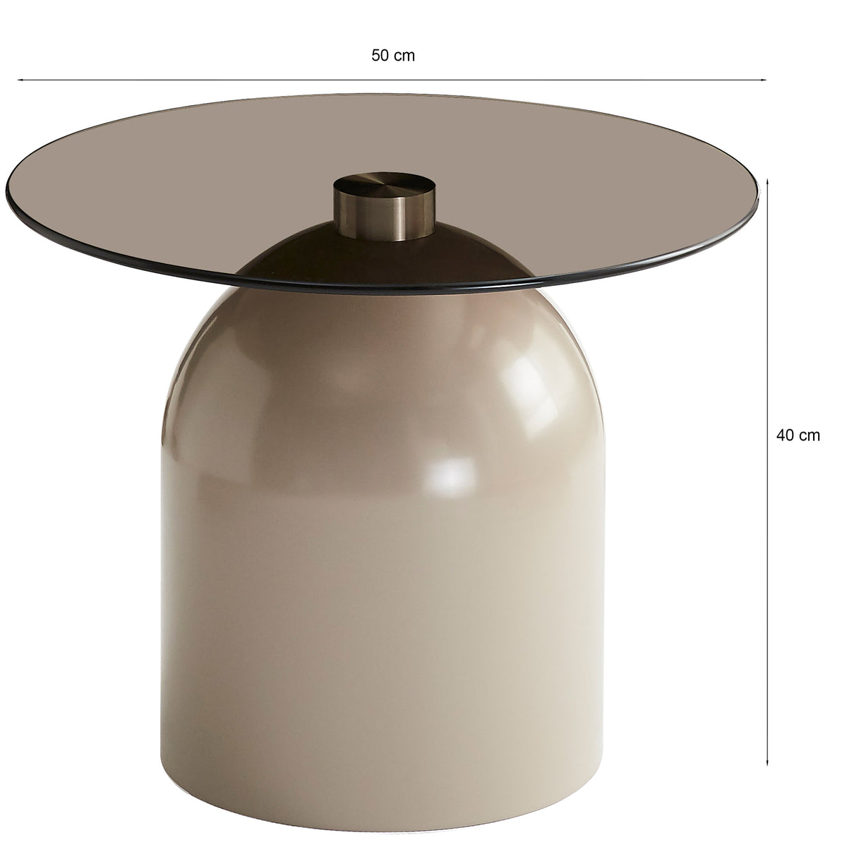 Velmorra runder Couchtisch, Durchmesser 50 cm, mit rauchfarbenem Glasplatte und metallischem Kaschmir-Fußgestell