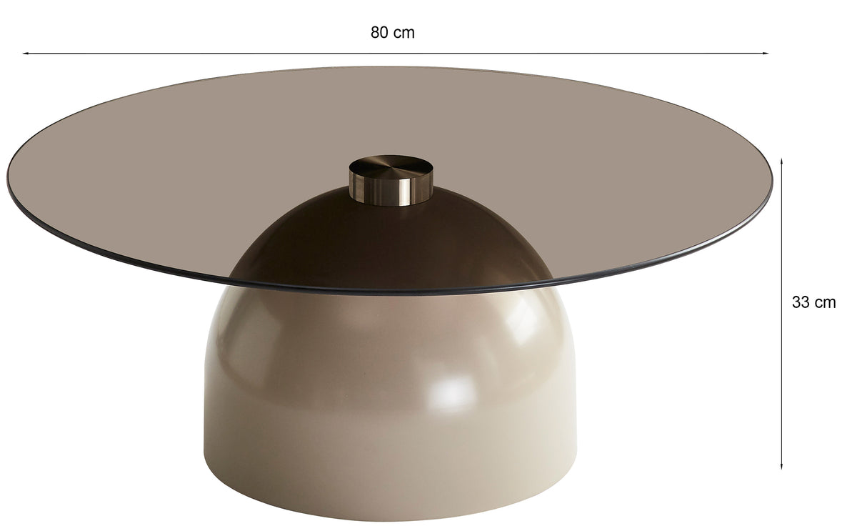 Velmorra Couchtisch rund, Durchmesser 80 cm, mit rauchfarbenem Glasplatte und kaschmirfarbenem Metallgestell