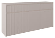 Drehtür-Kommode Vemmi mit drei Schubladen, 155 cm, mit geriffelter Kaschmir-Front