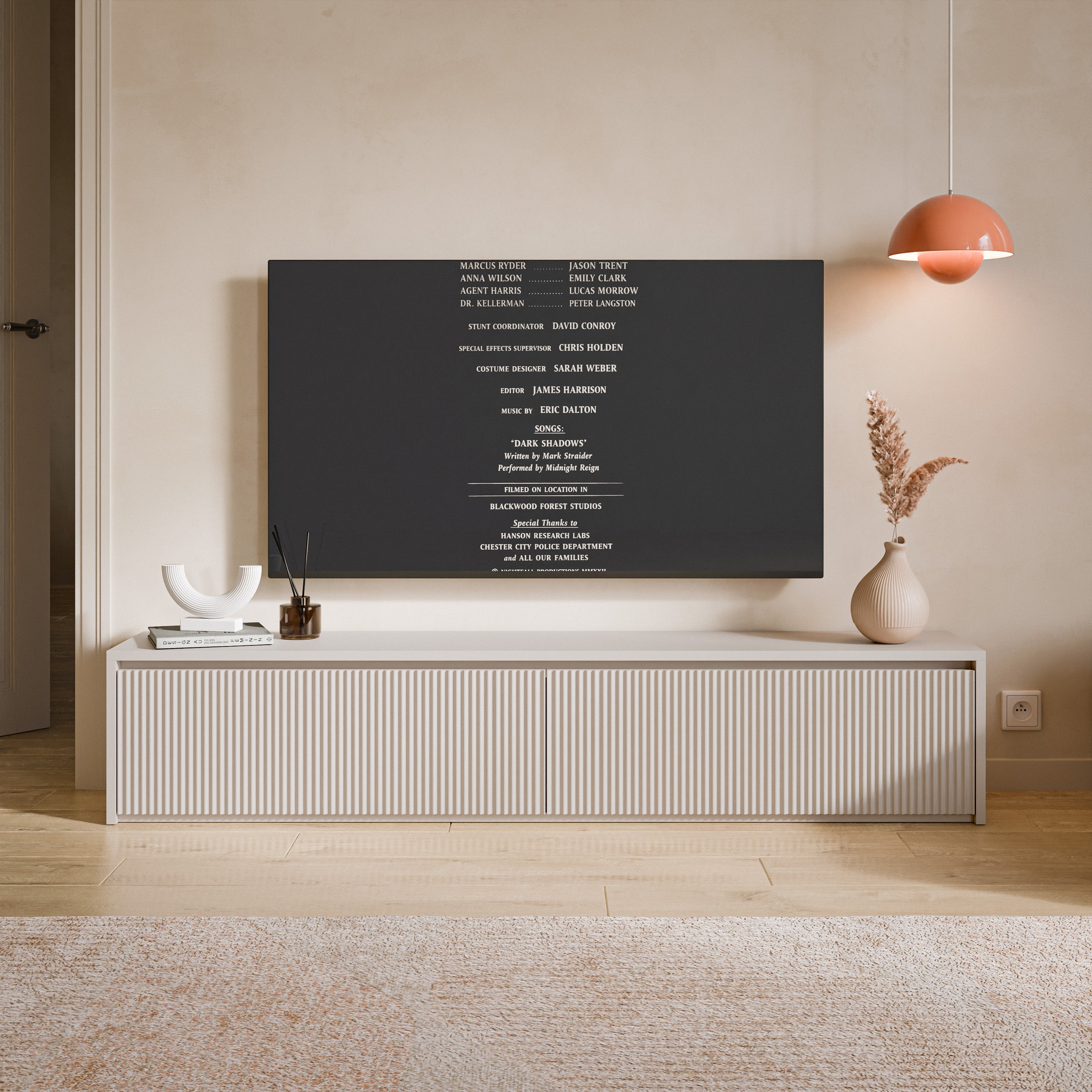 Zweittüriger TV-Schrank Vemmi 180 cm mit geriffelter Kaschmir-Front