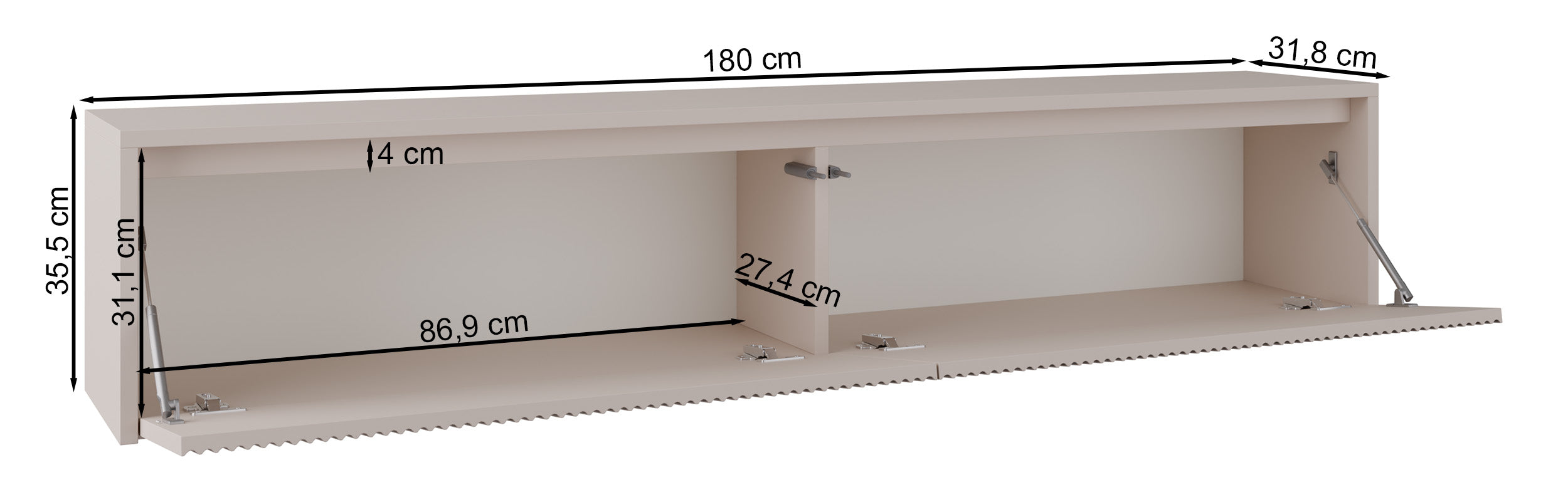 Zweittüriger TV-Schrank Vemmi 180 cm mit geriffelter Kaschmir-Front