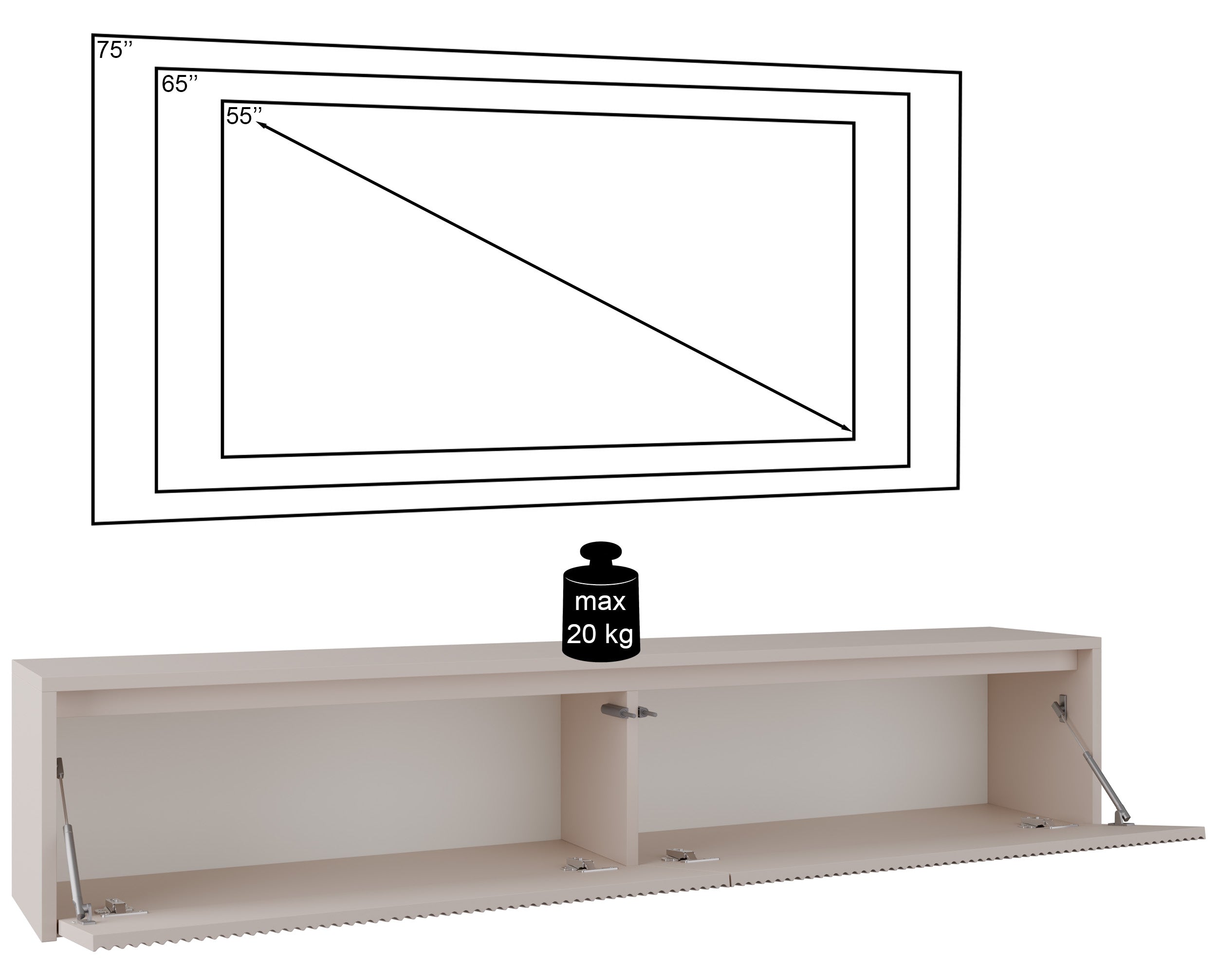 Zweittüriger TV-Schrank Vemmi 180 cm mit geriffelter Kaschmir-Front