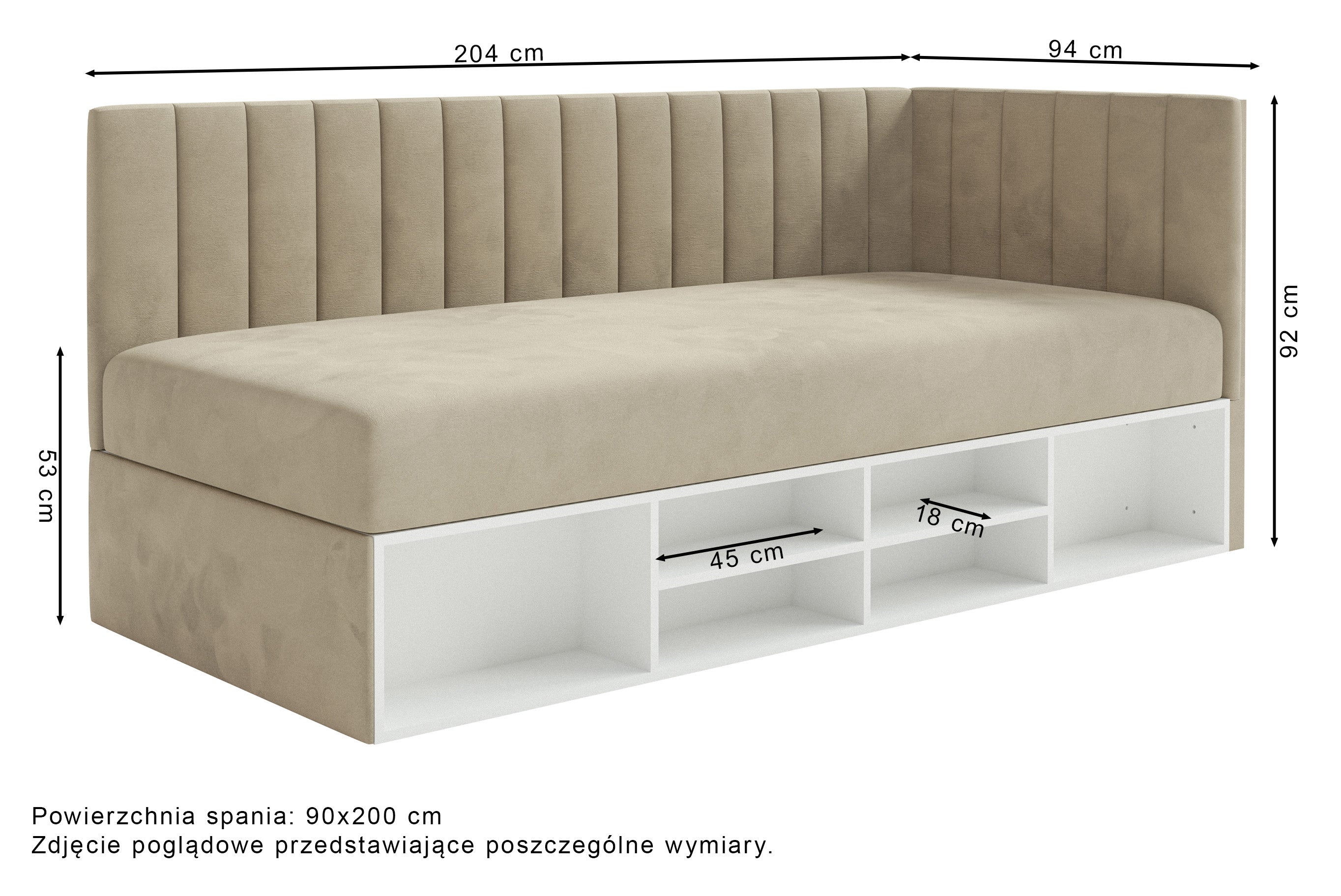 Jugendbett 90x200 cm Ventrio linksseitig mit Stauraum und Regalen, rosa Velours, wasserabweisend und pflegeleicht