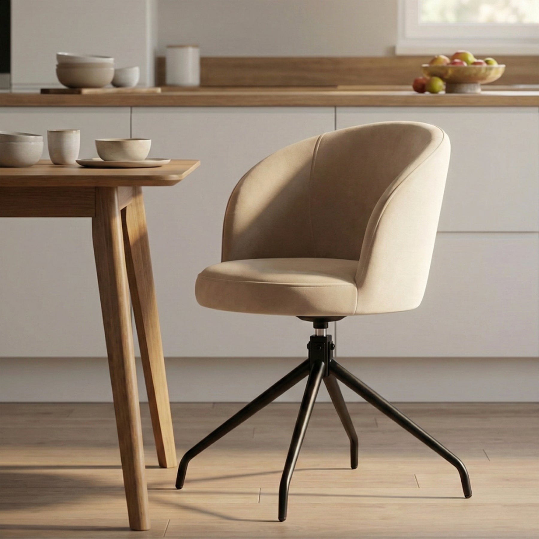 Bezugdrehstuhl für das Esszimmer Virella, beige Samt