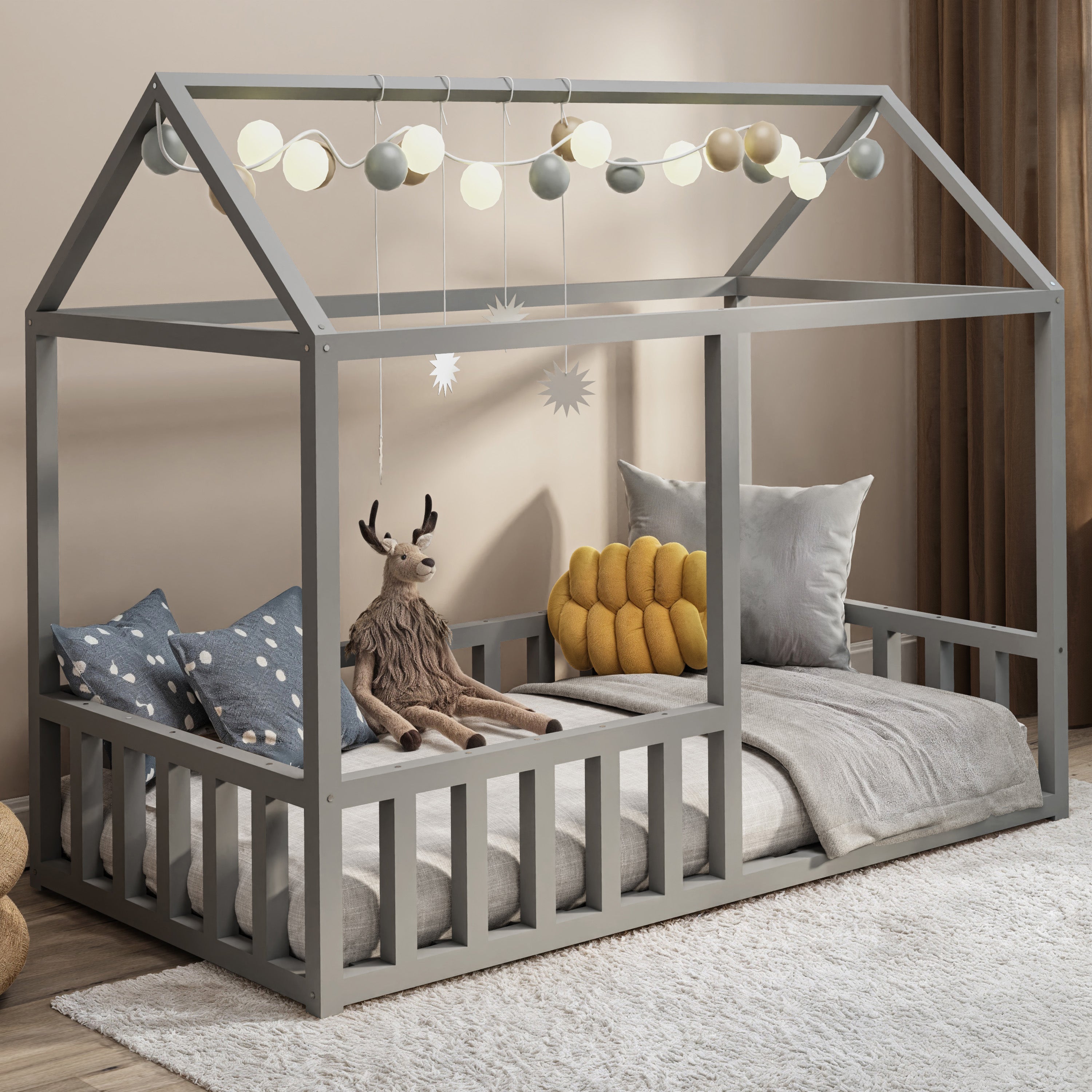 Bett 75x160 cm Vistena Haus grau