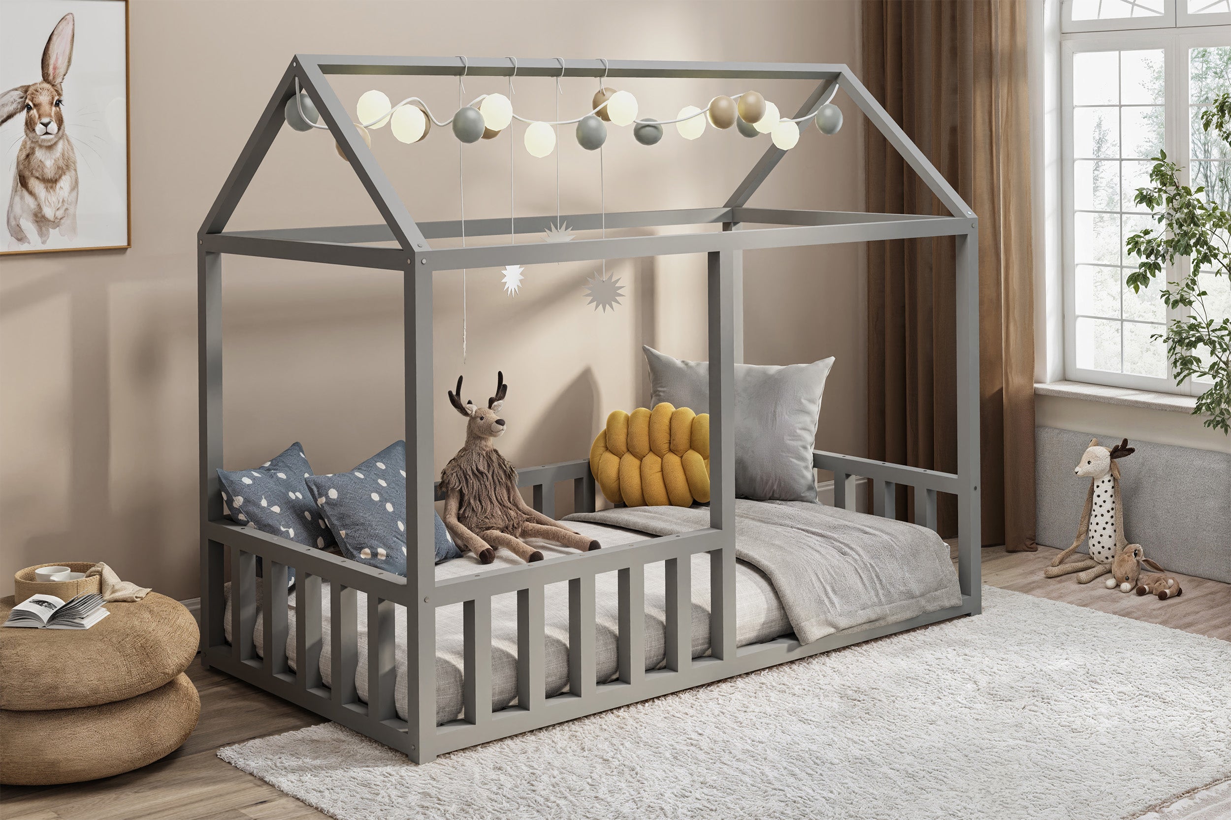 Bett 75x160 cm Vistena Haus grau