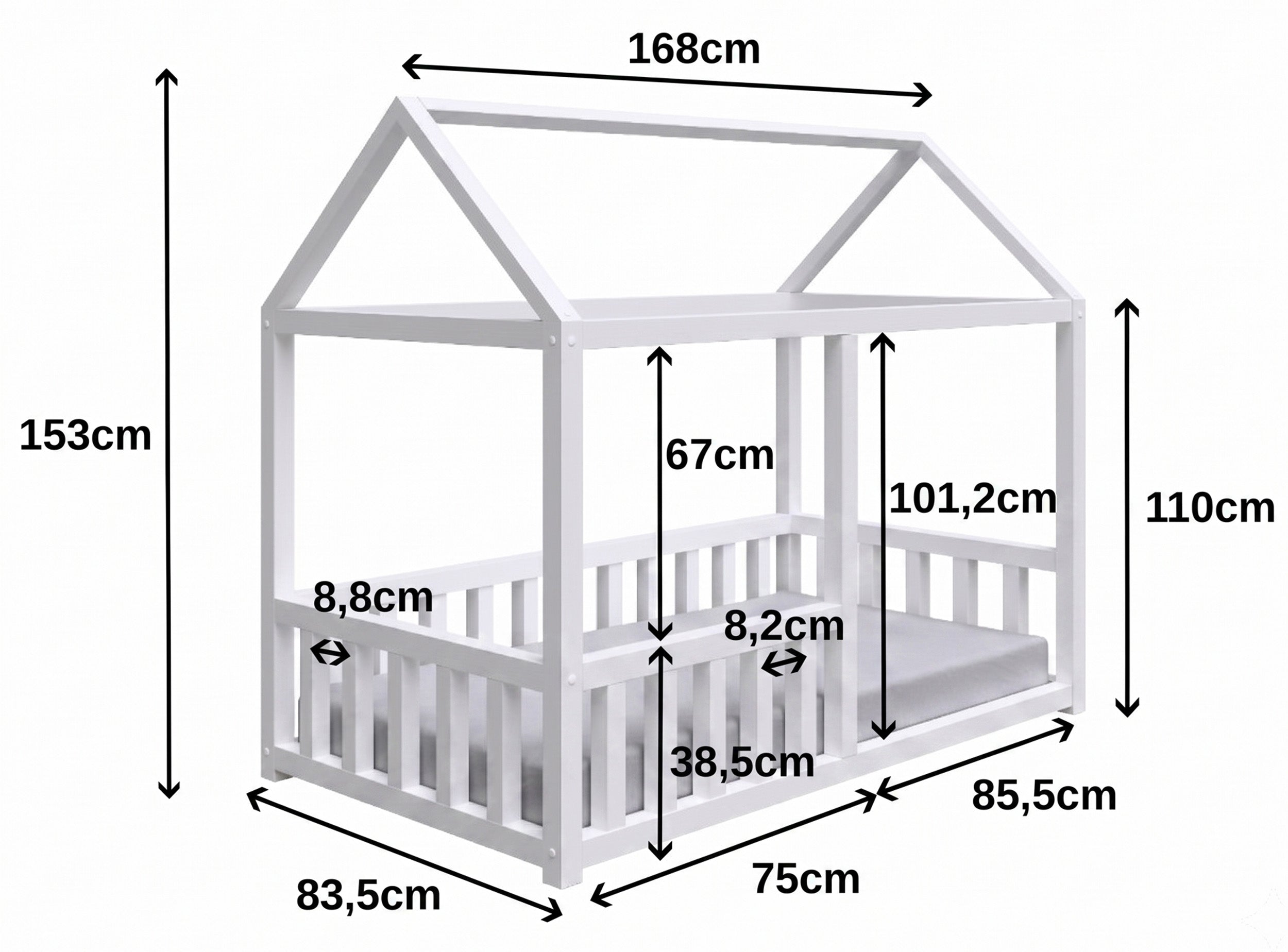 Bett 75x160 cm Vistena Haus grau