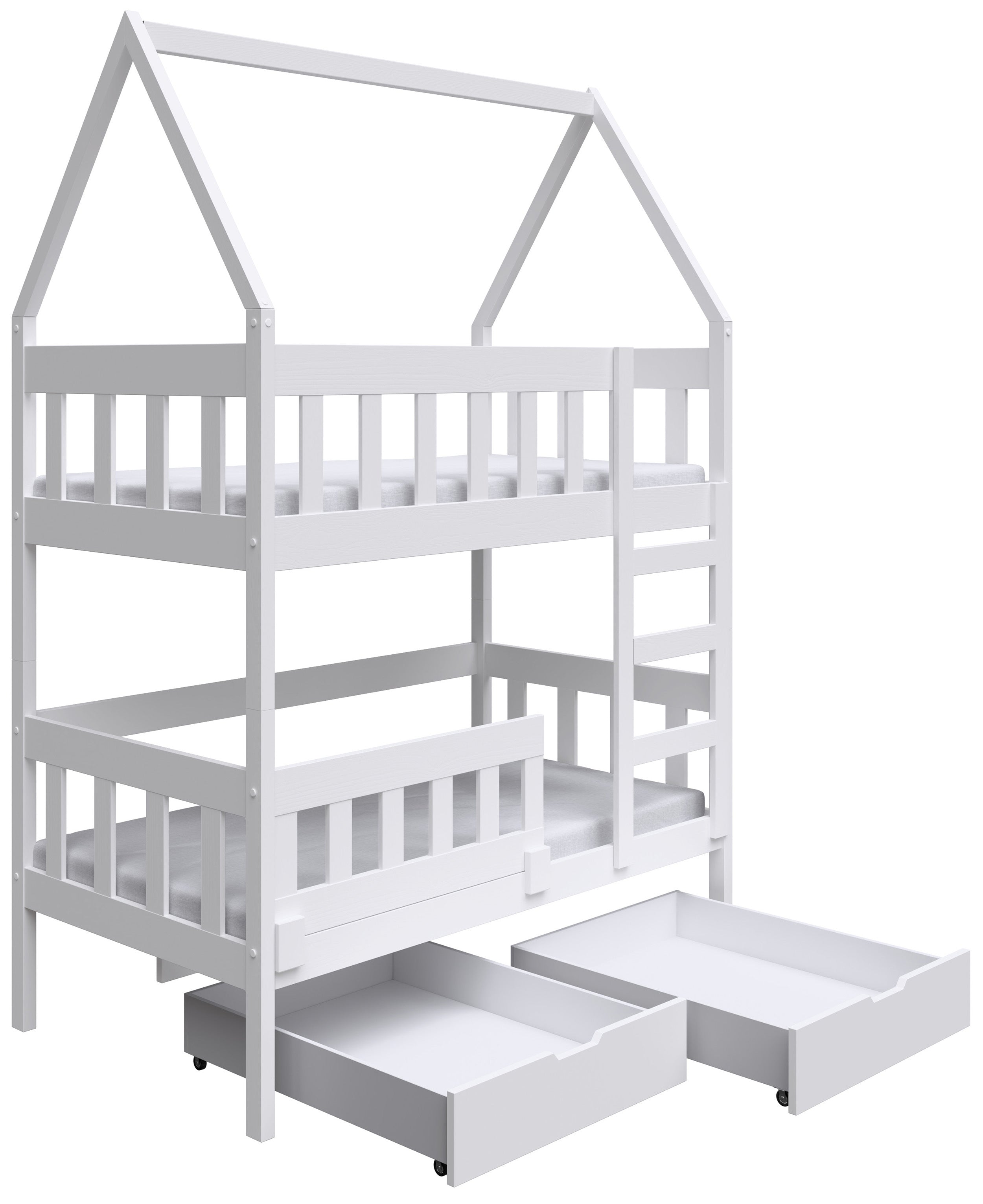 Etagenbett 75x180 cm Vistena Doppelbett Haus mit Schubladen weiß