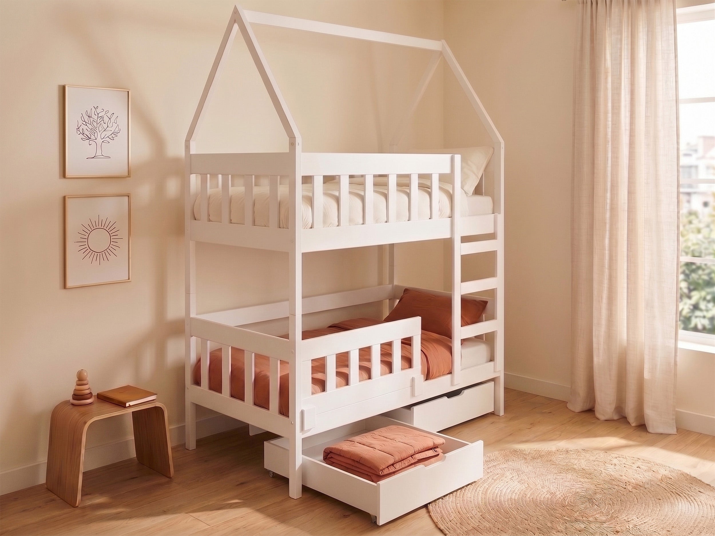 Etagenbett 75x180 cm Vistena Doppelbett Haus mit Schubladen weiß