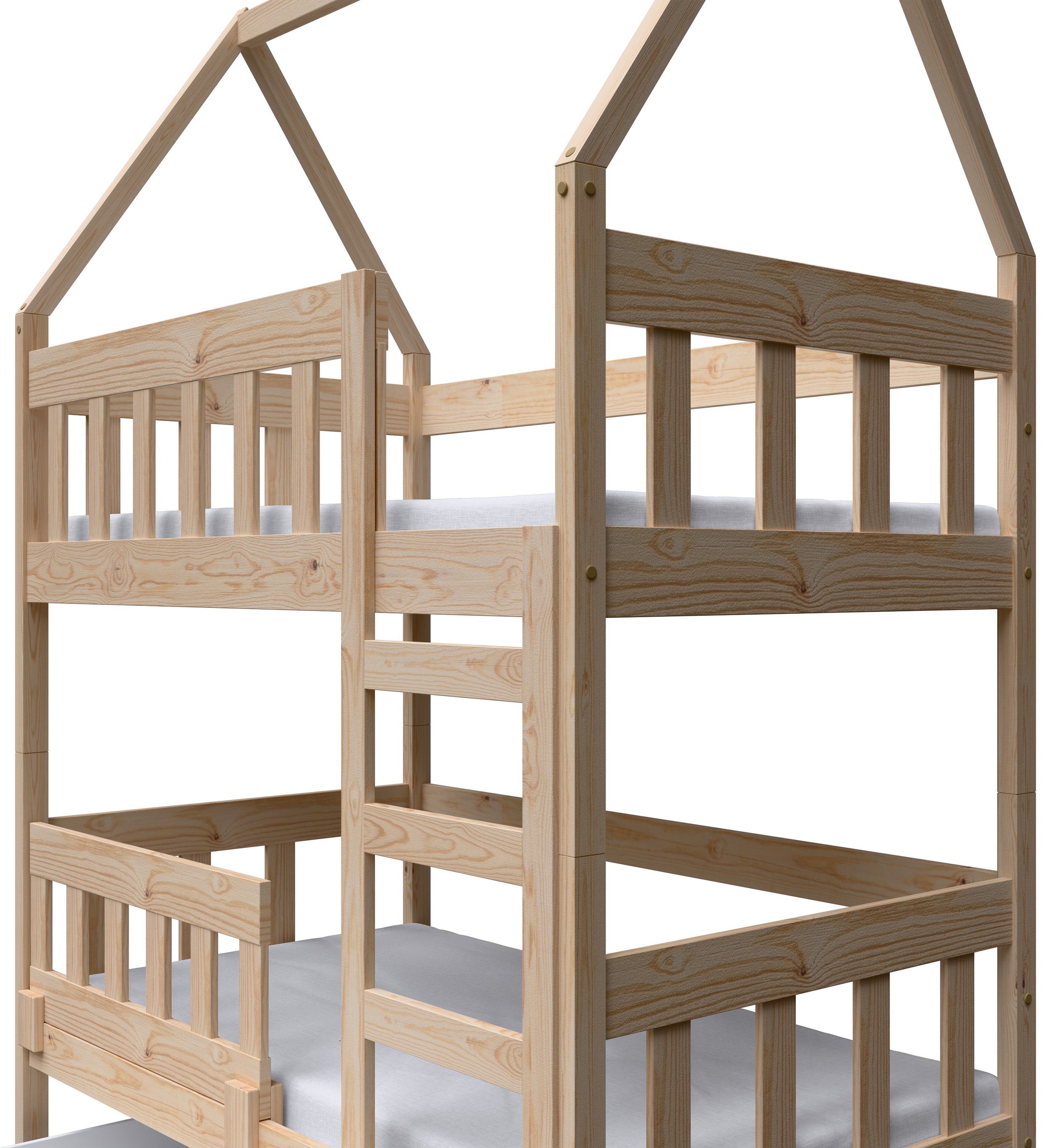 Etagenbett 75x180 cm Vistena für zwei Personen, Hausform mit Schubladen, Kiefer