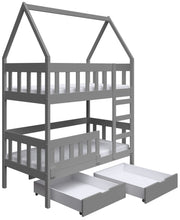 Etagenbett 75x180 cm Vistena, Doppelbett, Haus-Design, mit Matratzen und Schubladen, grau