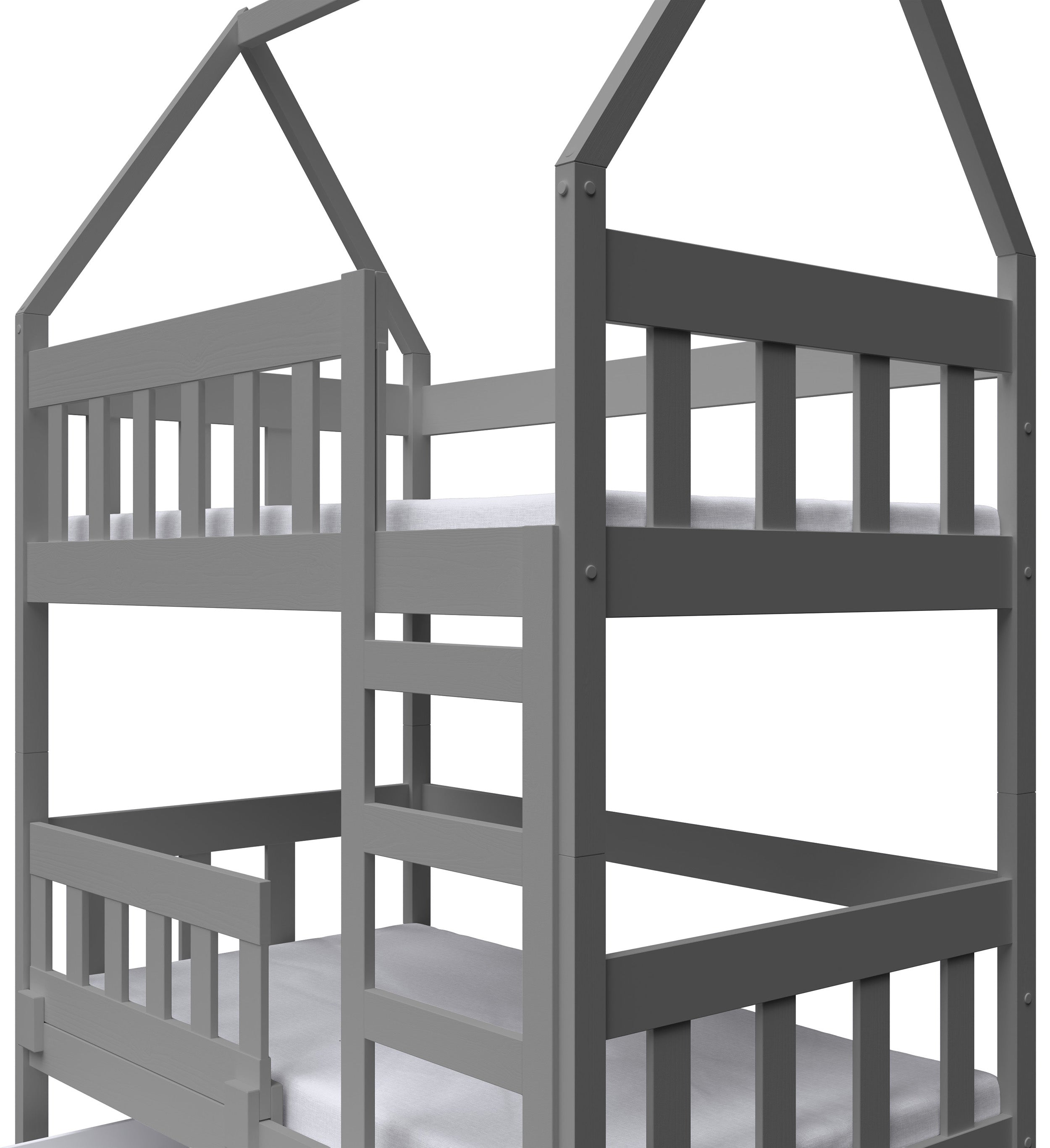 Etagenbett 75x180 cm Vistena, Doppelbett, Haus-Design, mit Matratzen und Schubladen, grau