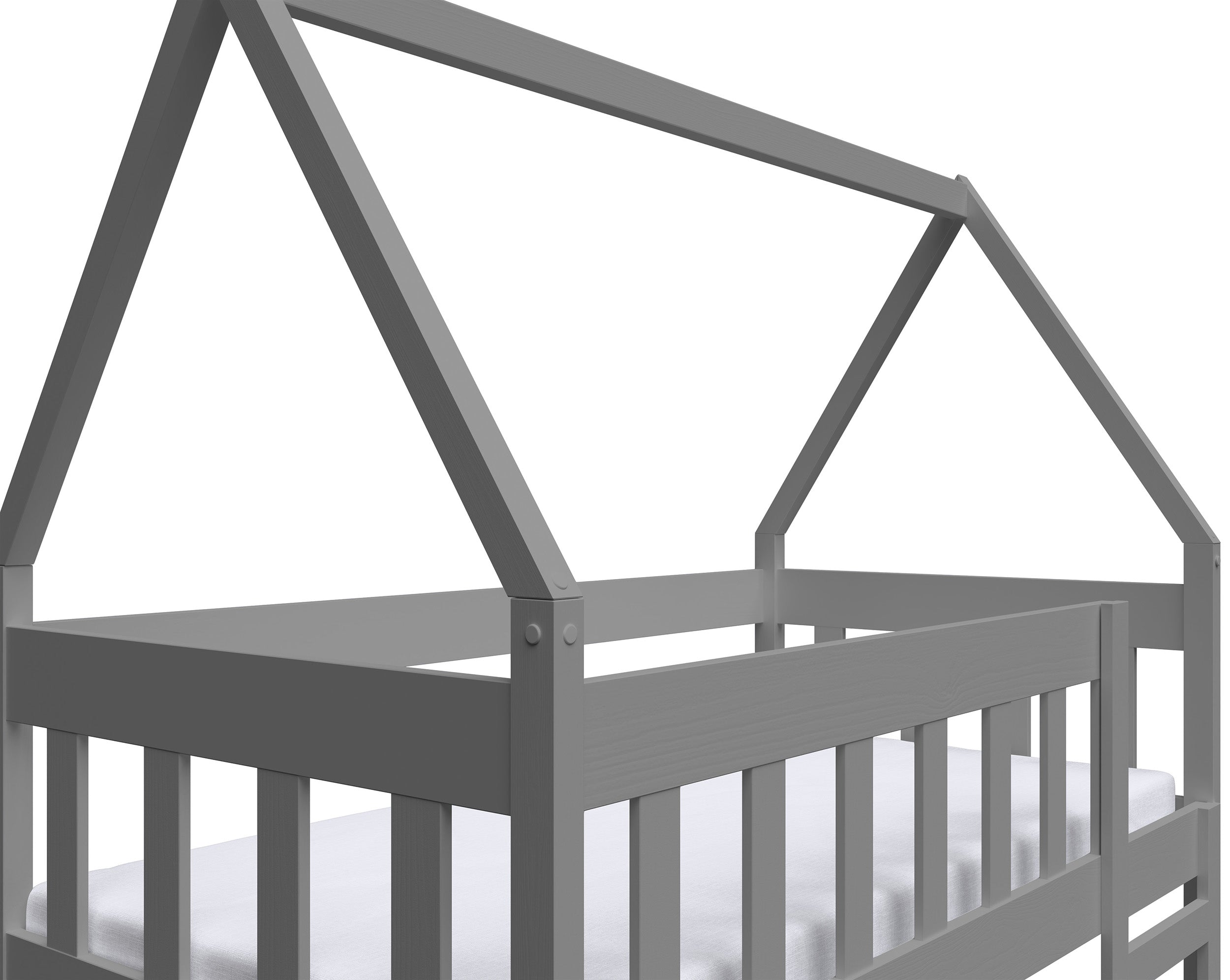 Etagenbett 75x180 cm Vistena, Doppelbett, Haus-Design, mit Matratzen und Schubladen, grau