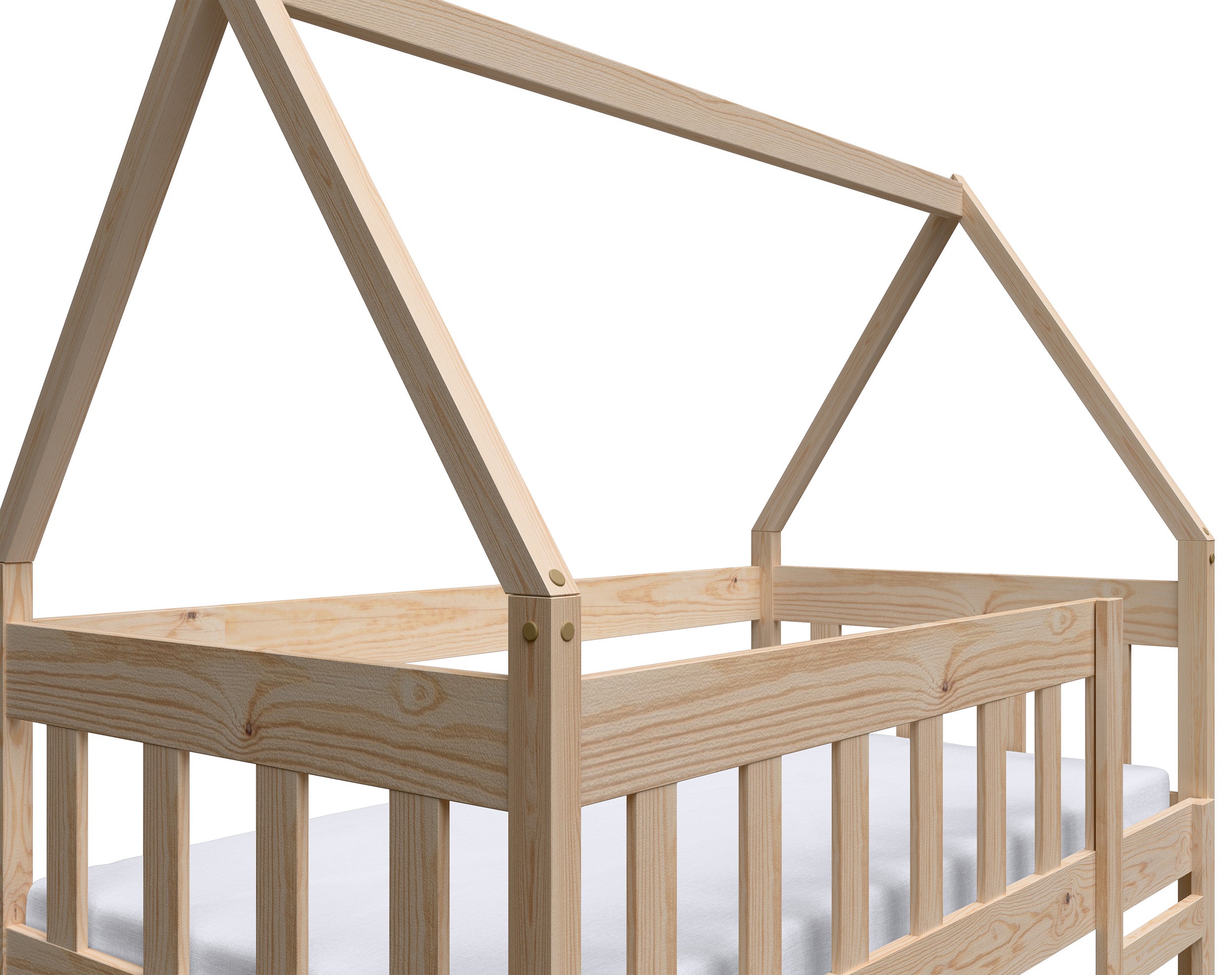 Etagenbett 75x180 cm Vistena für drei Personen, Hausform mit Schubladen, Kiefernholz