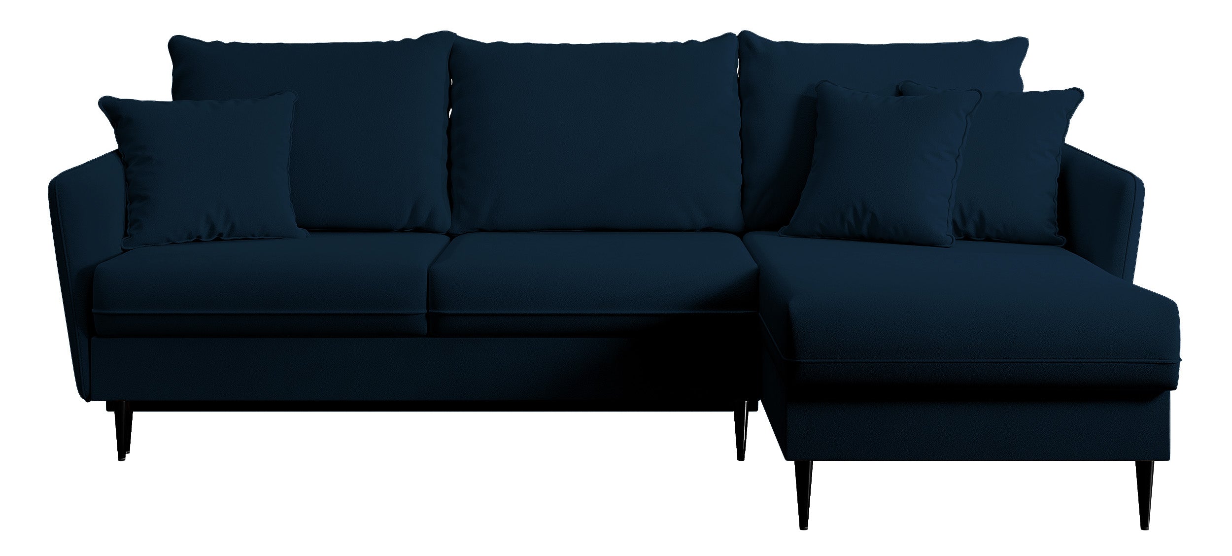 Ecksofa mit Schlaffunktion Volio, samtblau, wasserabweisend, schwarze Beine