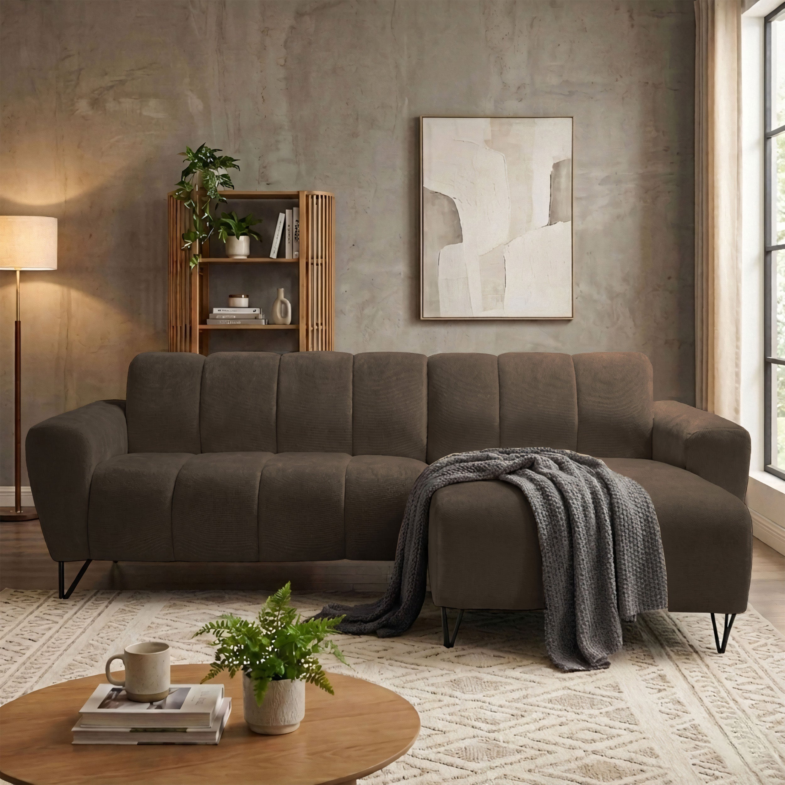 Ecksofa Volare Mini L-förmig, rechtsseitig, brauner Chenille, leicht zu reinigen