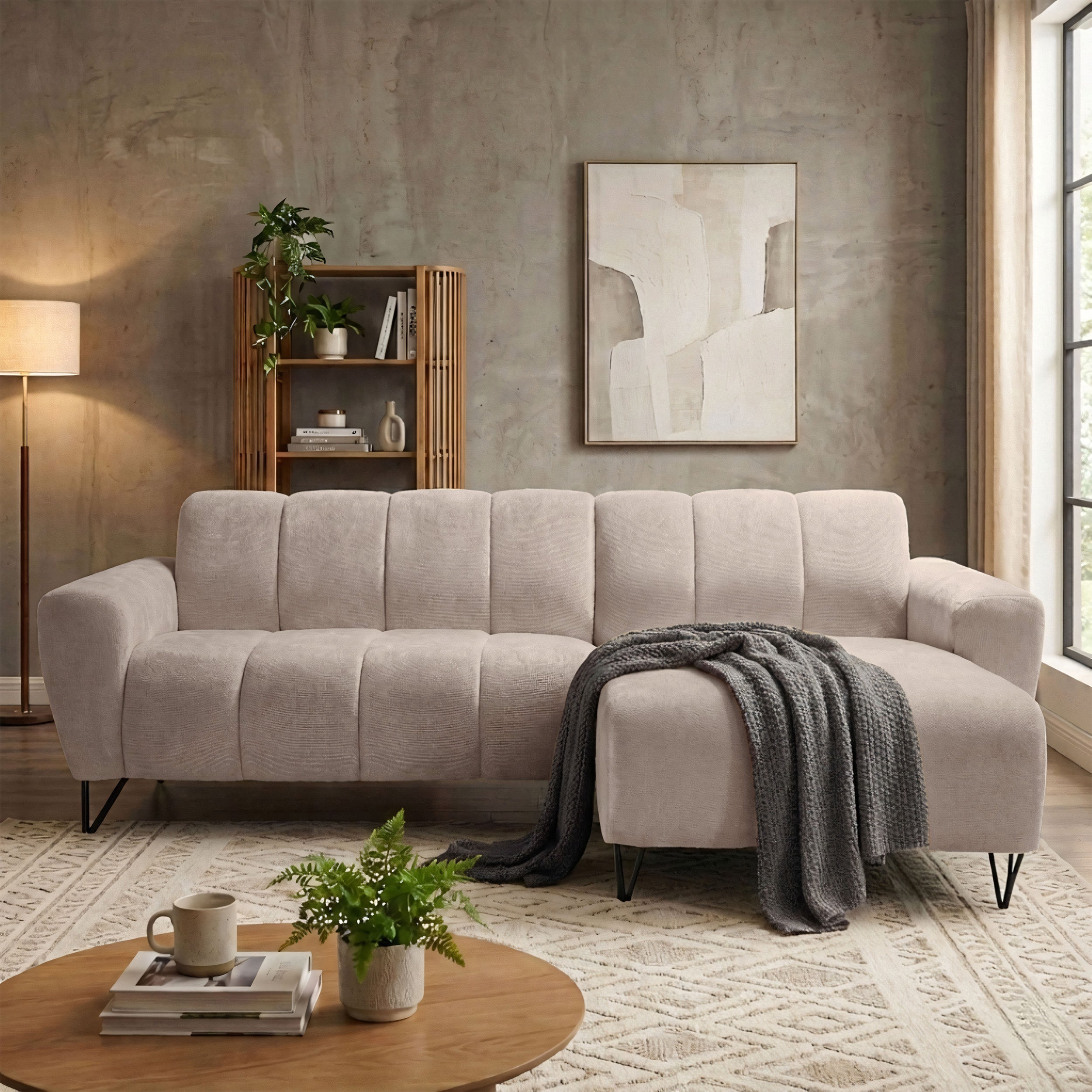 Ecksofa Volare Mini L-förmig rechtsseitig beige Chenille, leicht zu reinigen