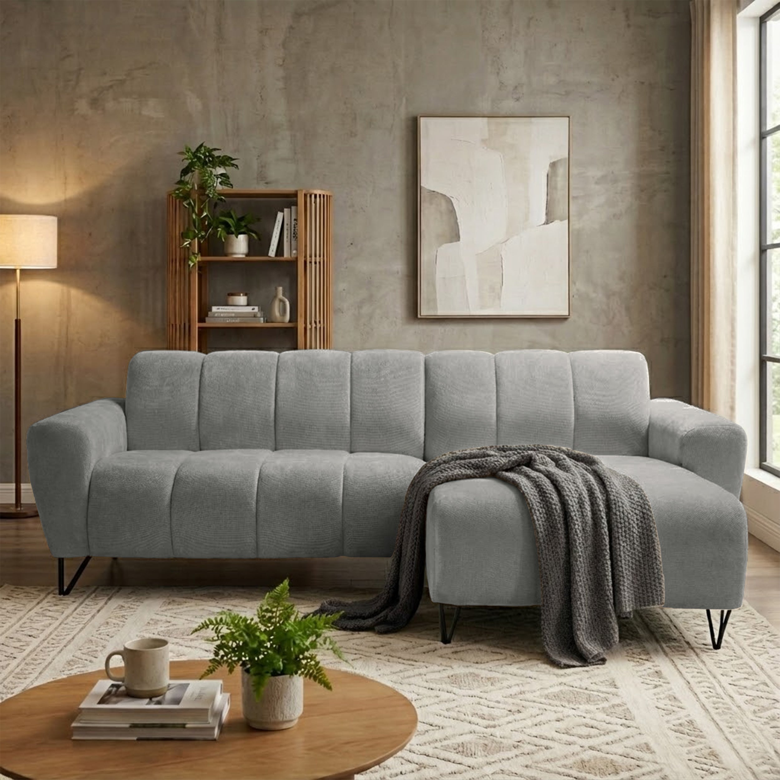 Ecksofa Volare Mini L-förmig rechts hellgrauer Chenille leicht zu reinigen