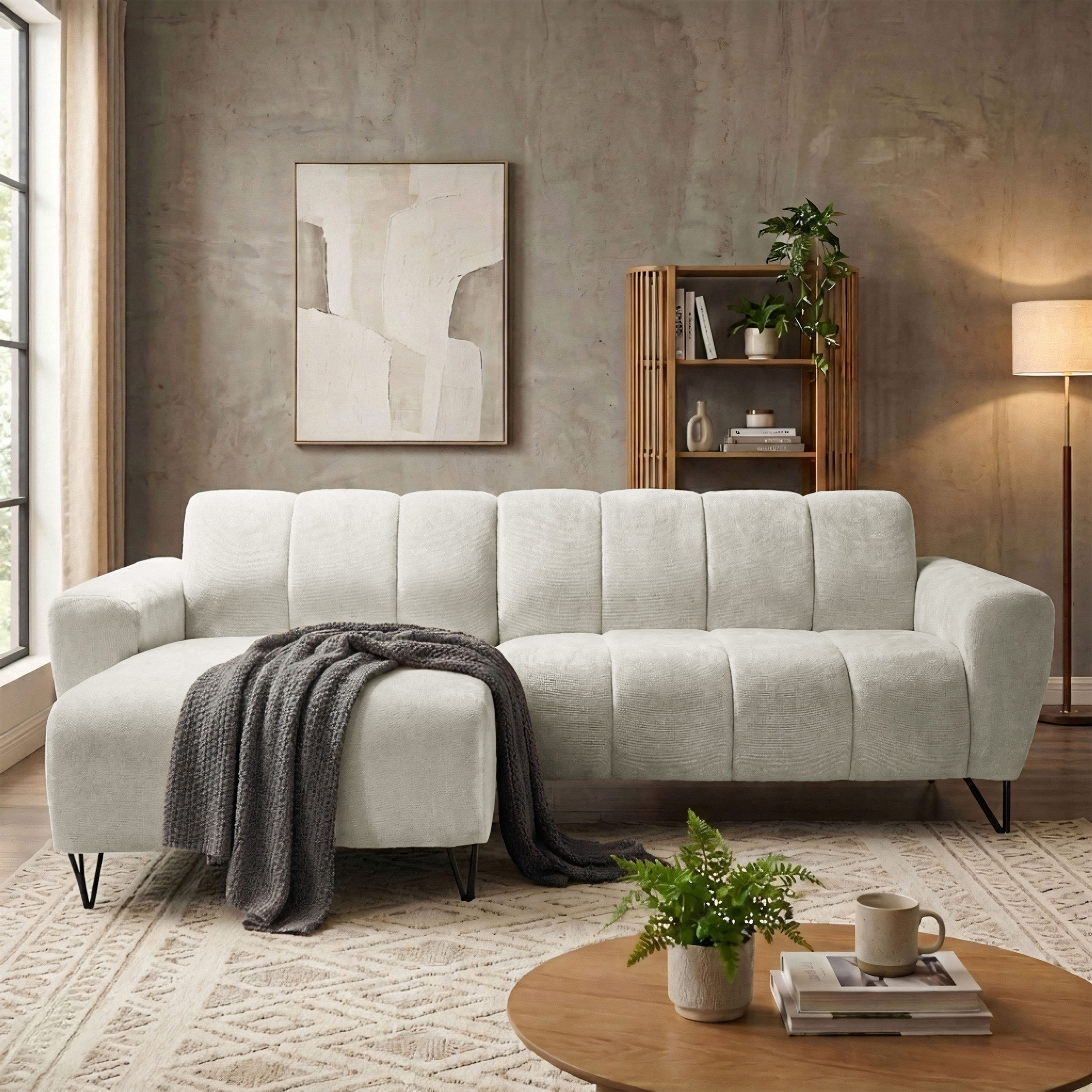 Ecksofa Volare Mini L-förmig linksseitig, cremefarben, pflegeleichter Chenillestoff