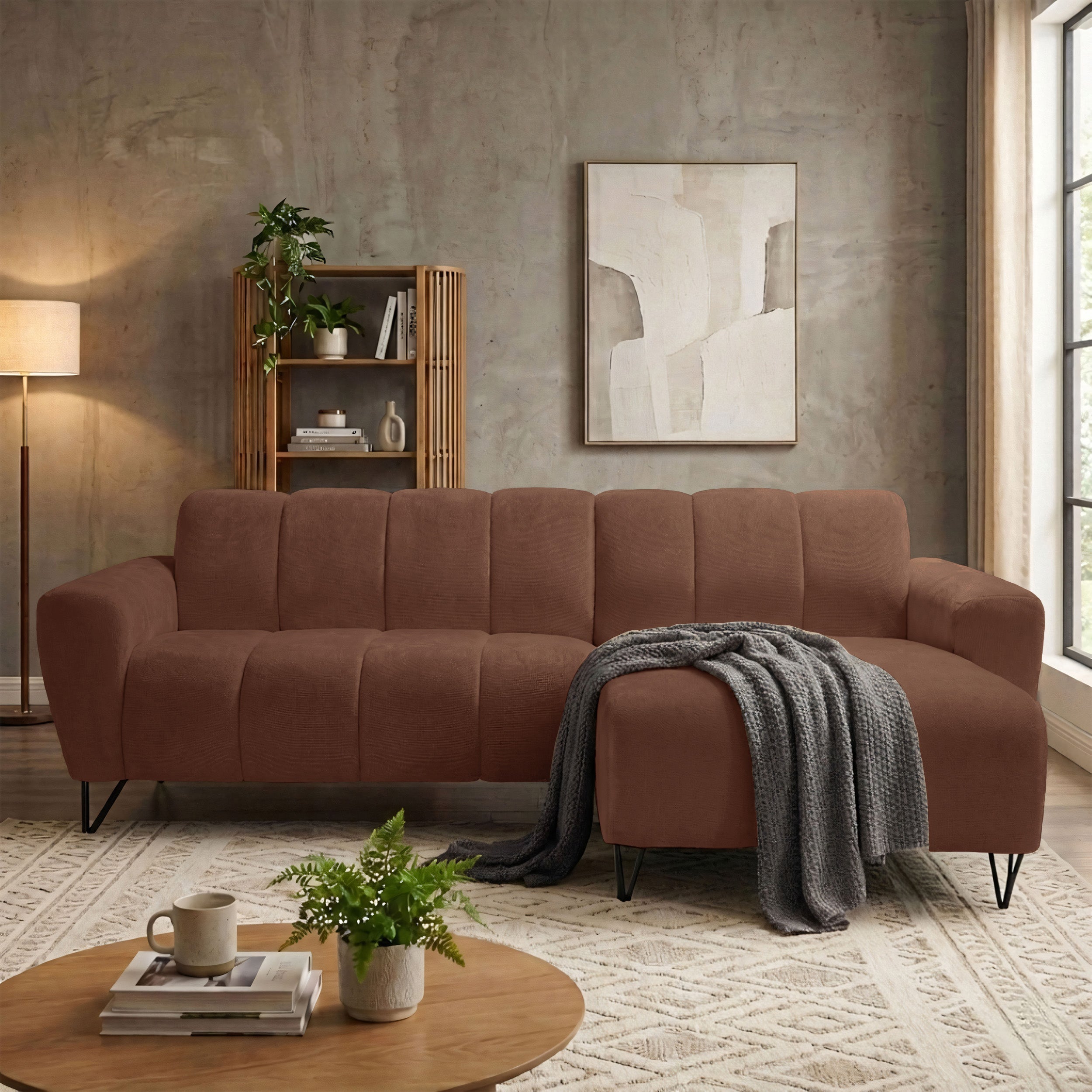 Ecksofa Volare Mini L-förmig, rechtsseitig, kupferfarben, pflegeleichter Chenille-Stoff