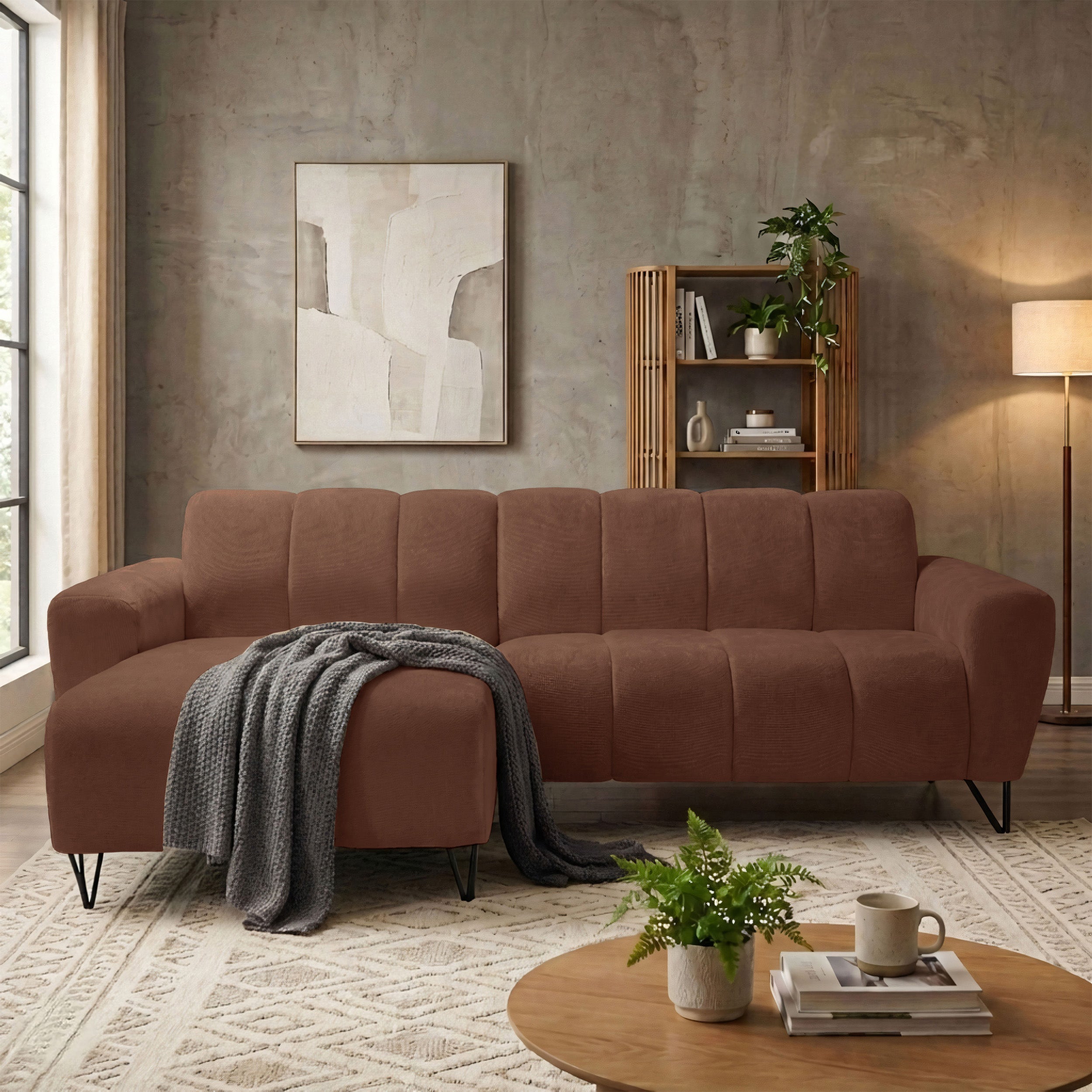 Ecksofa Volare Mini L-förmig linksseitig kupferfarben Chenille, leicht zu reinigen