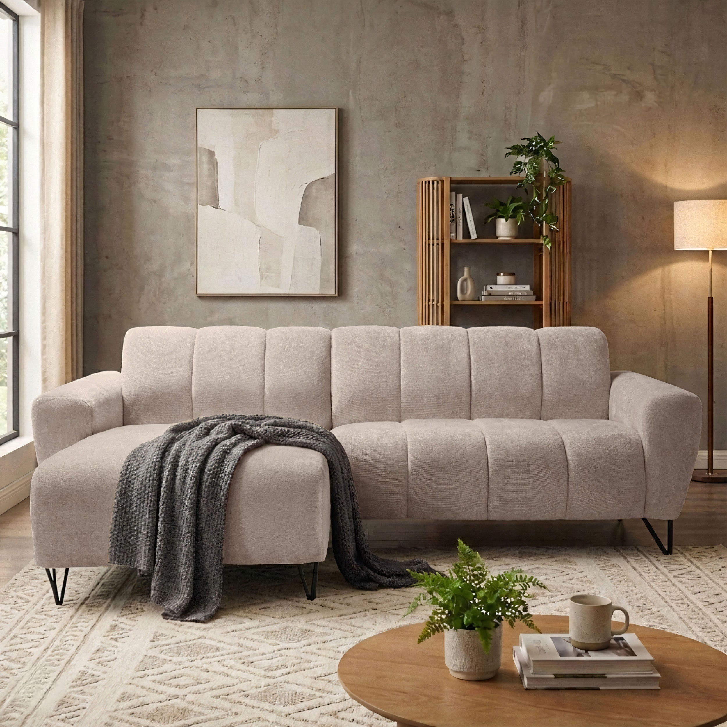 Volare Mini Ecksofa L-förmig, linksseitig, beige, Chenille, pflegeleicht