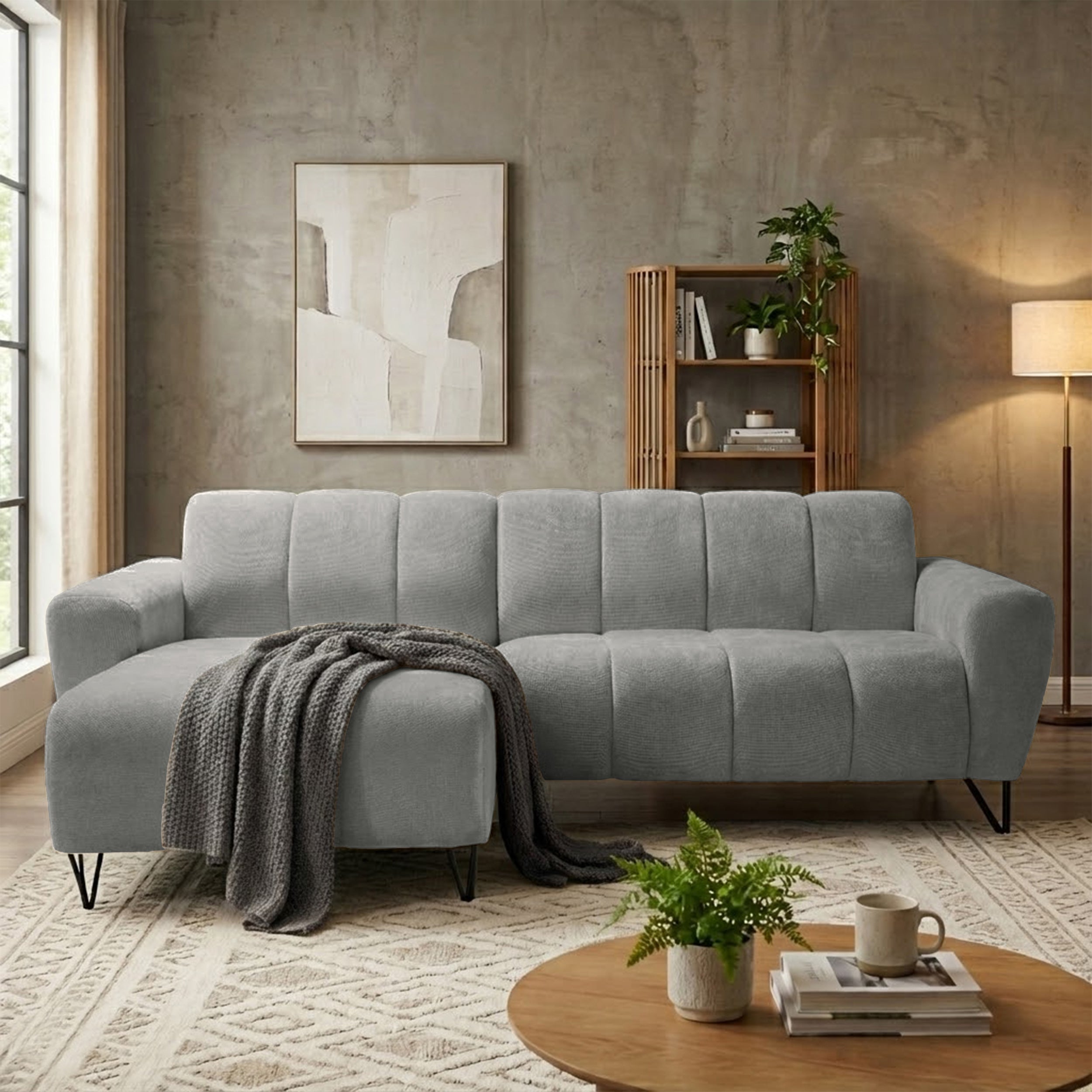 Ecksofa Volare Mini L-förmig links hellgrauer Chenille leicht zu reinigen