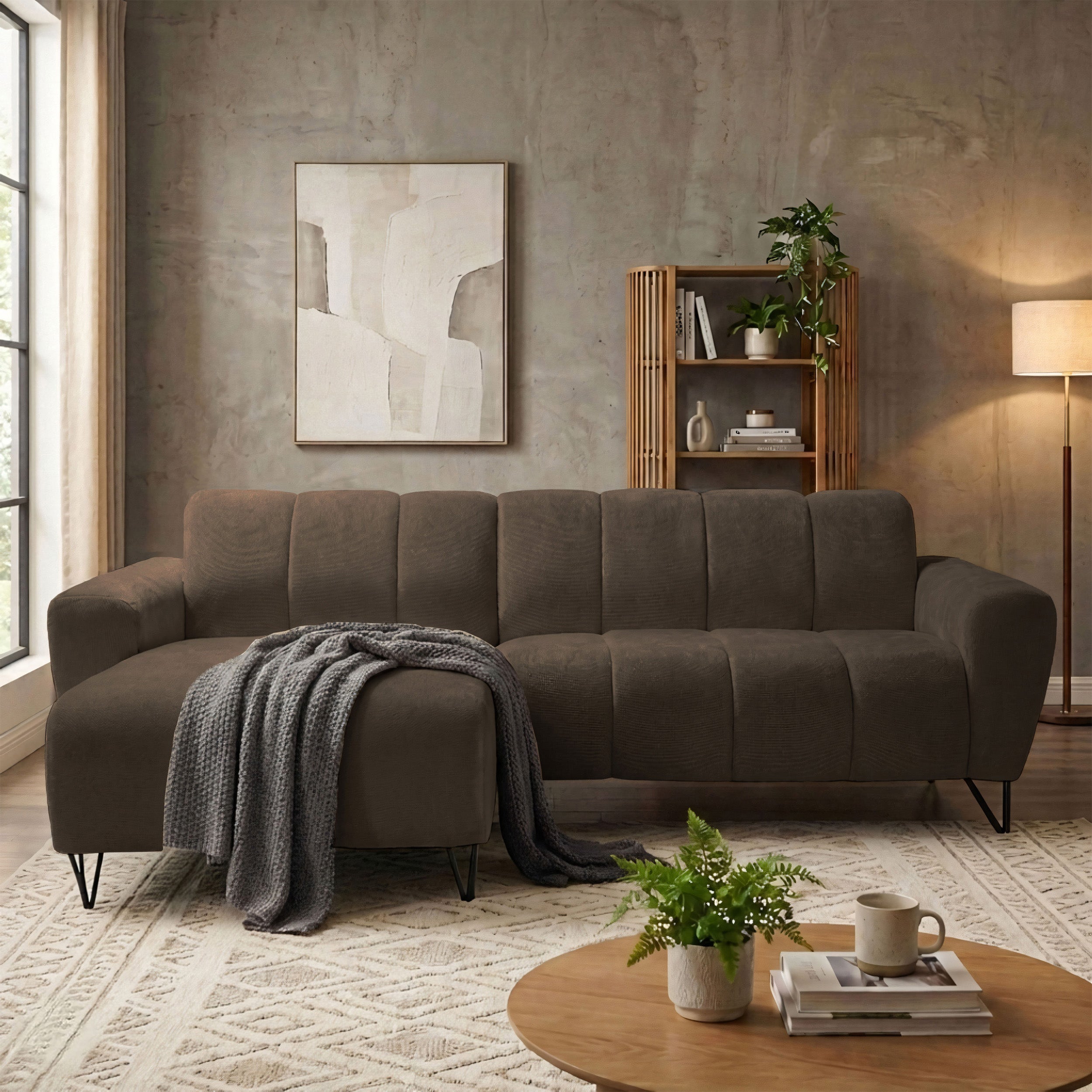 Ecksofa Volare Mini L-förmig linksseitig brauner Chenille leicht zu reinigen