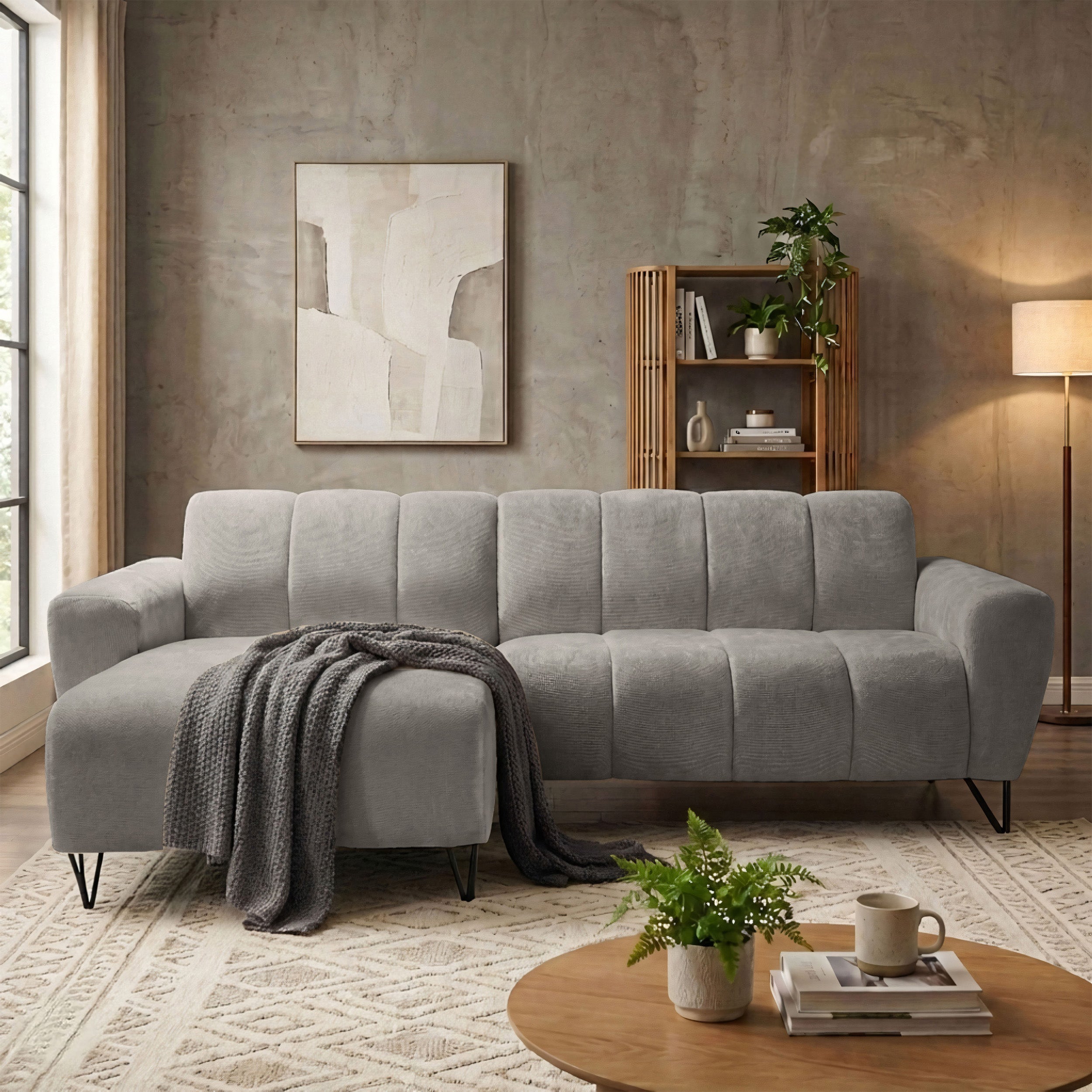 Ecksofa Volare Mini L-förmig linksseitig grau-beige Chenille, leicht zu reinigen