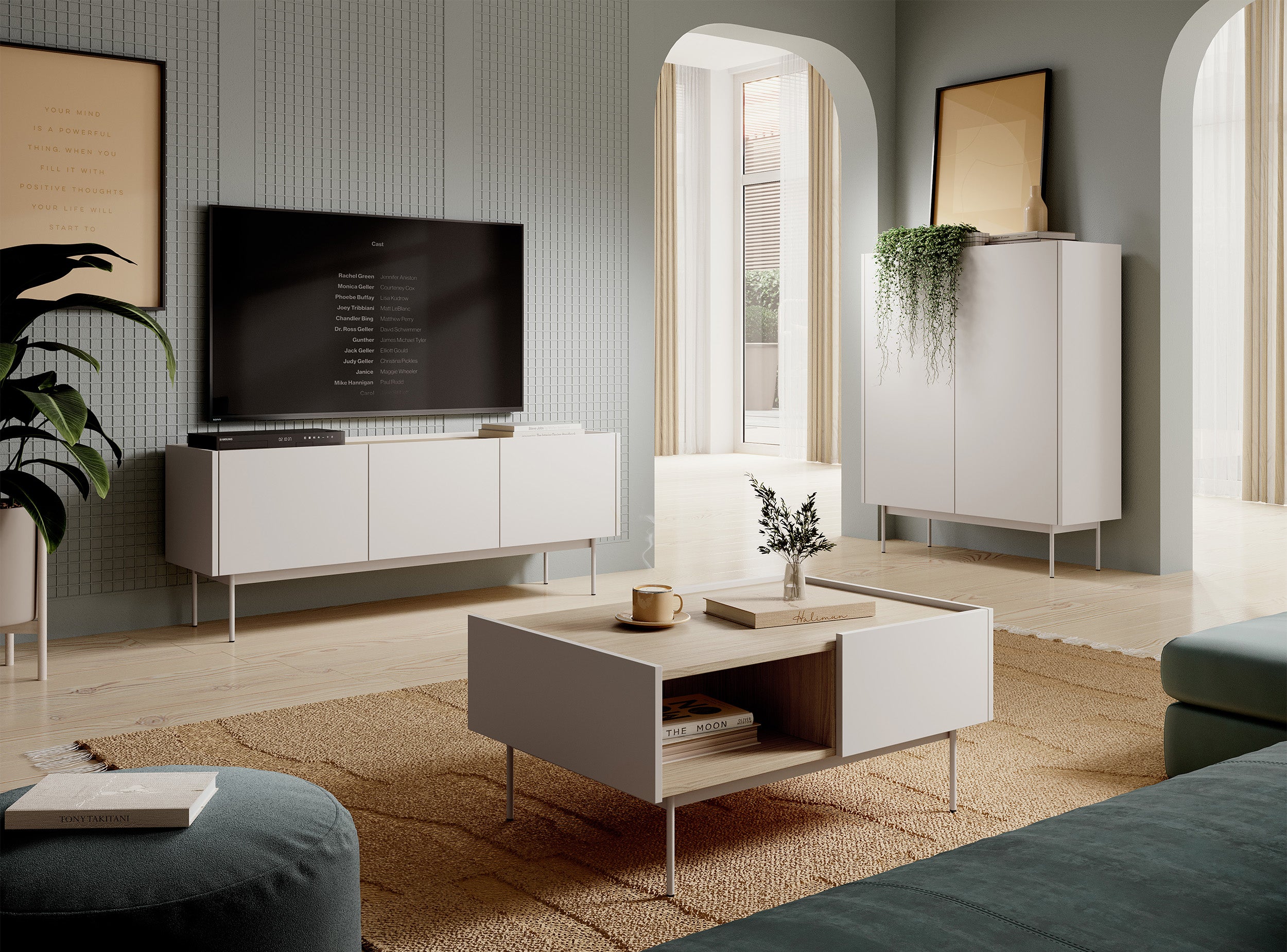 Couchtisch Color 97x65 cm mit Schubladen Kaschmir / Eiche Linea