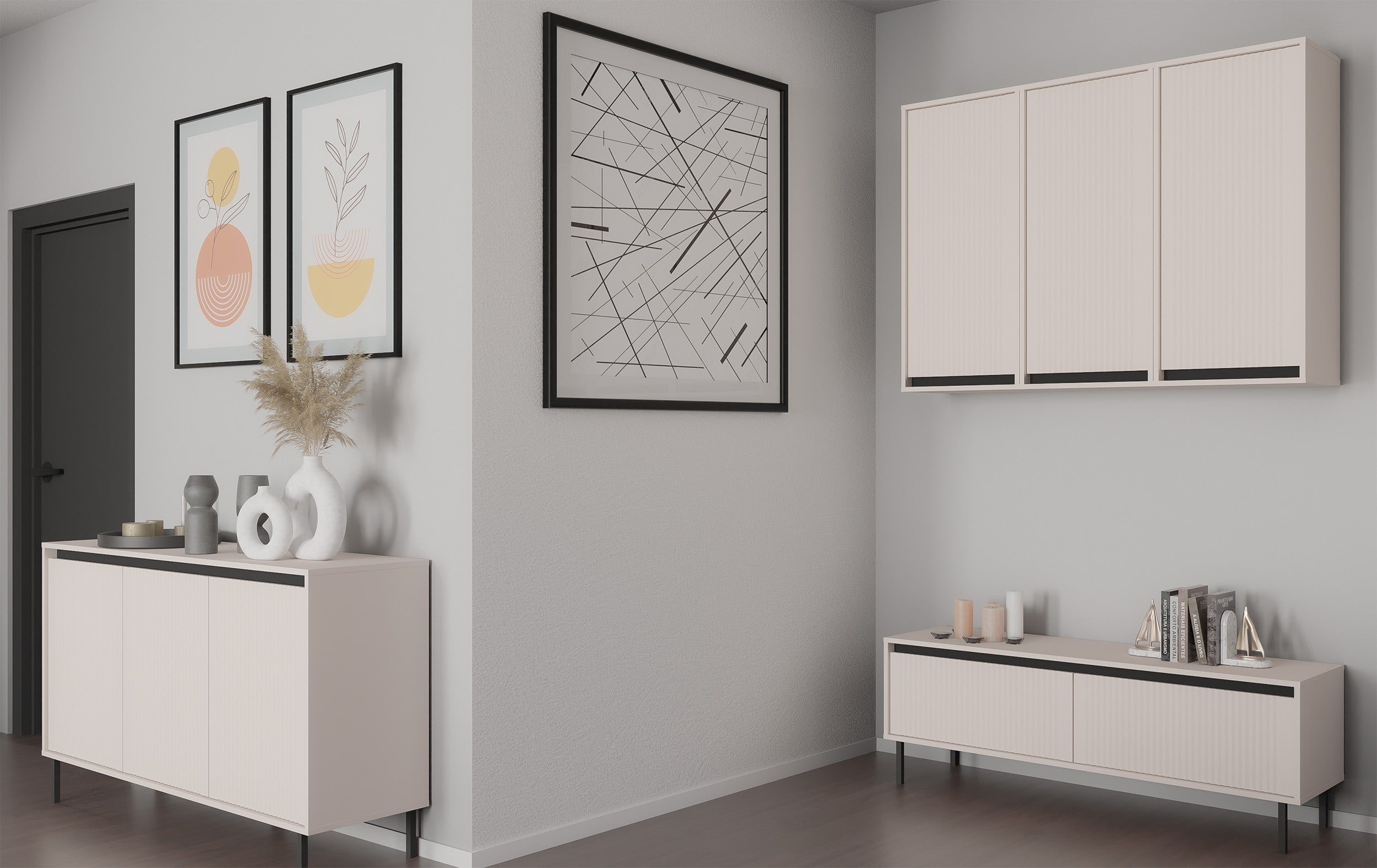 Hängeschrank Osaka mit geriffelter Front 46 cm sandbeige