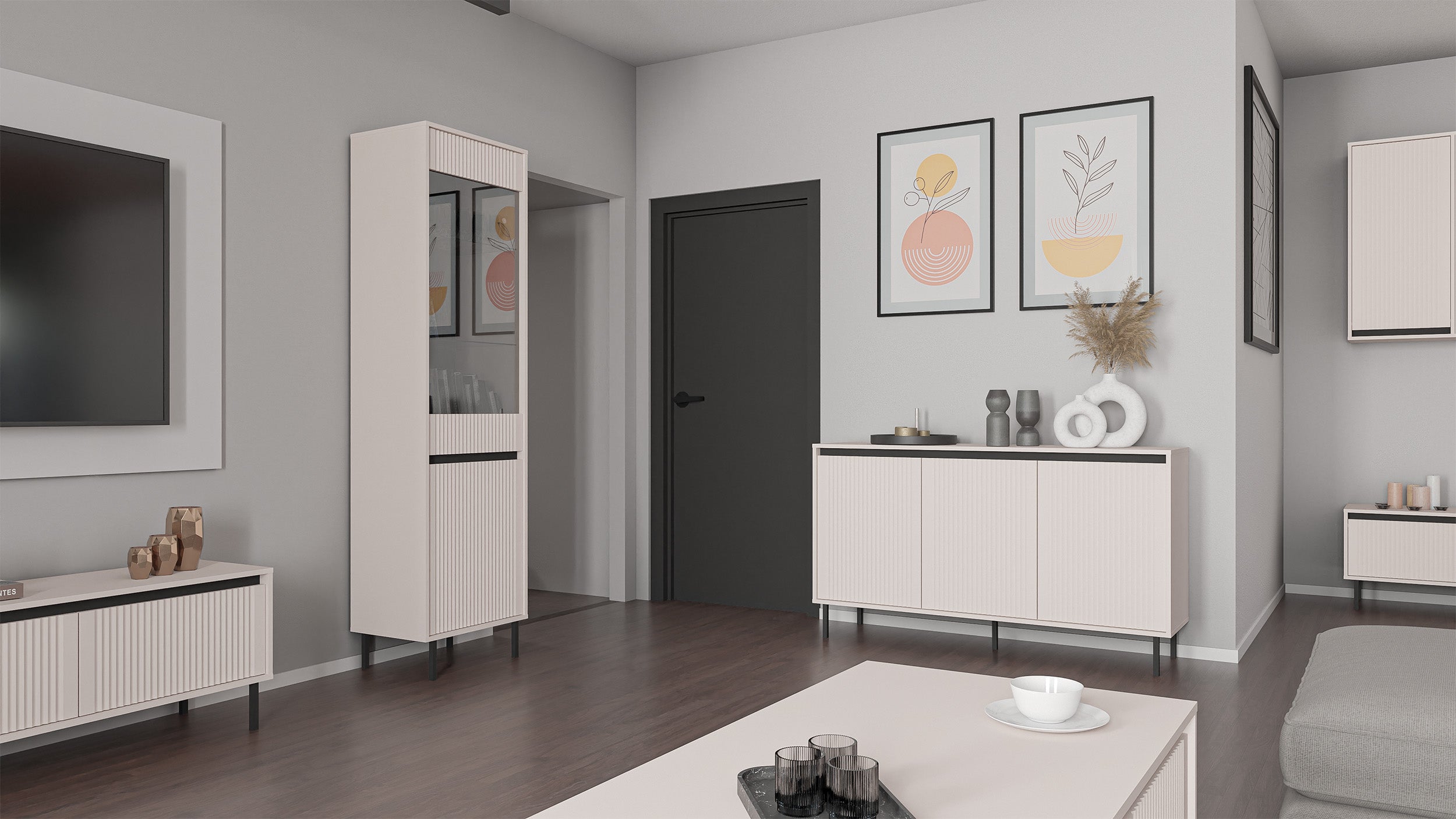 Hängeschrank Osaka mit geriffelter Front 46 cm sandbeige