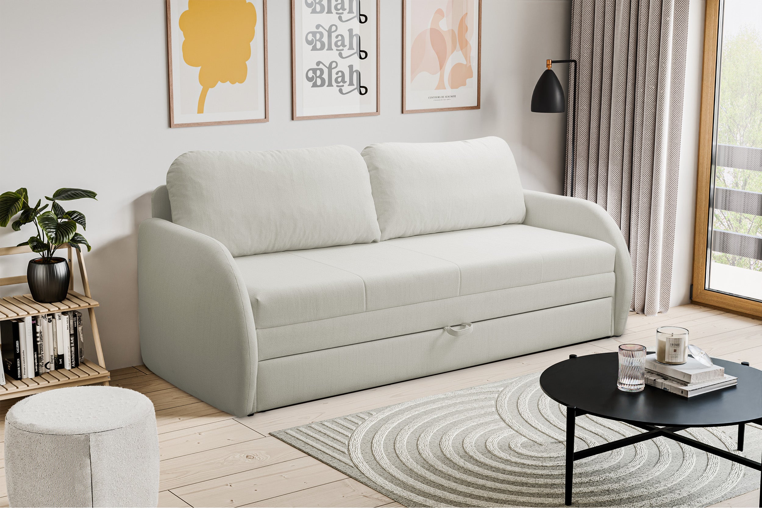 Drei-Sitzer-Schlafsofa Diego in Creme, Geflecht