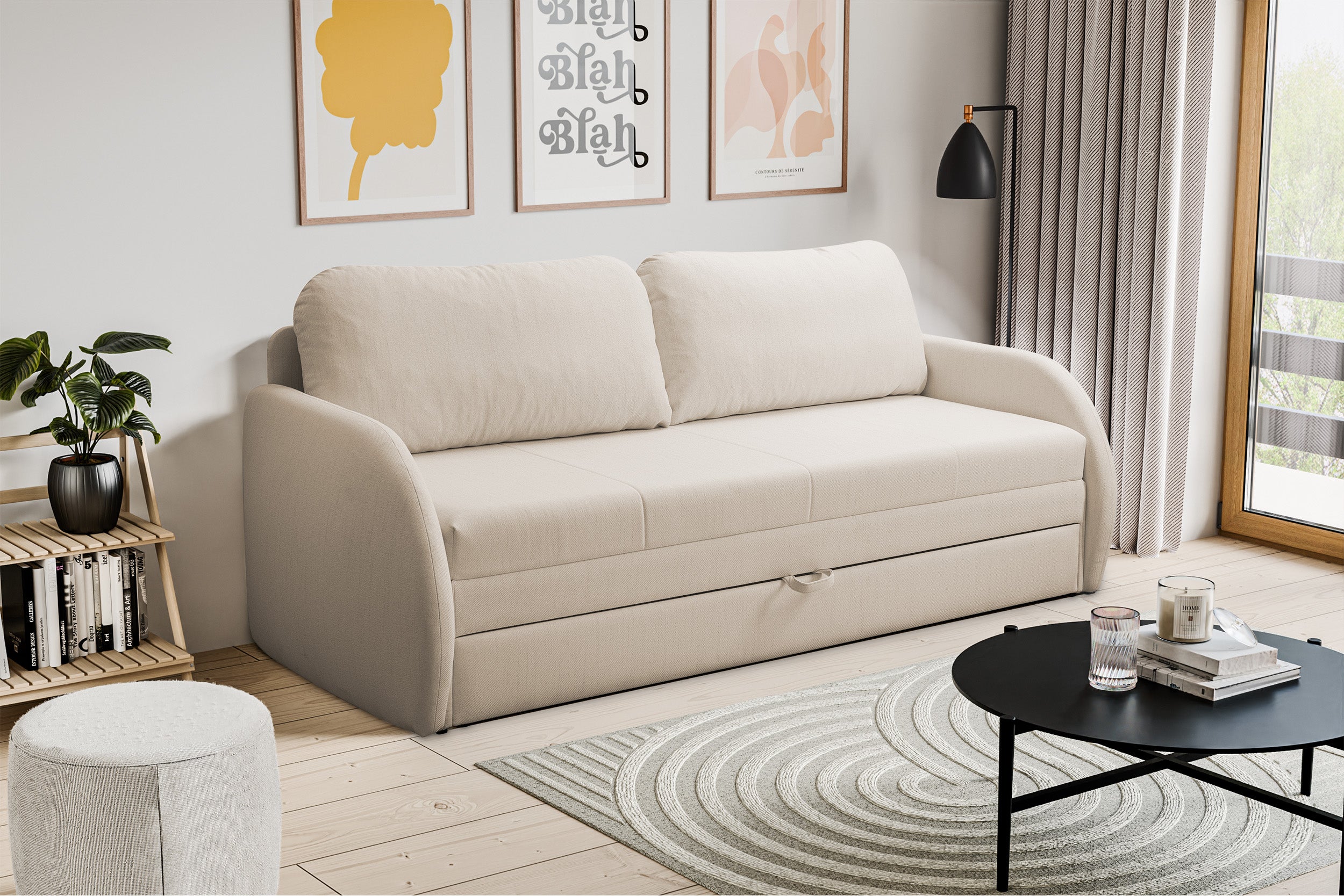 Drei-Sitzer-Schlafsofa Diego in hellbeige, Geflecht