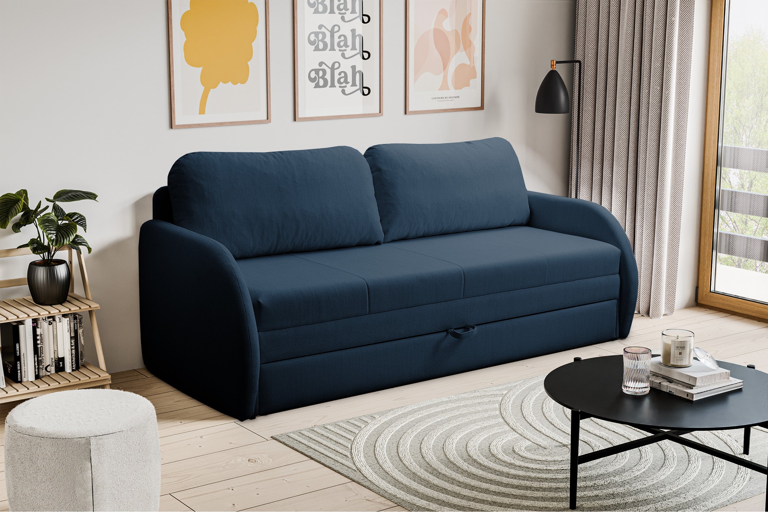Drei-Sitzer-Schlafsofa Diego in Marineblau, Geflecht