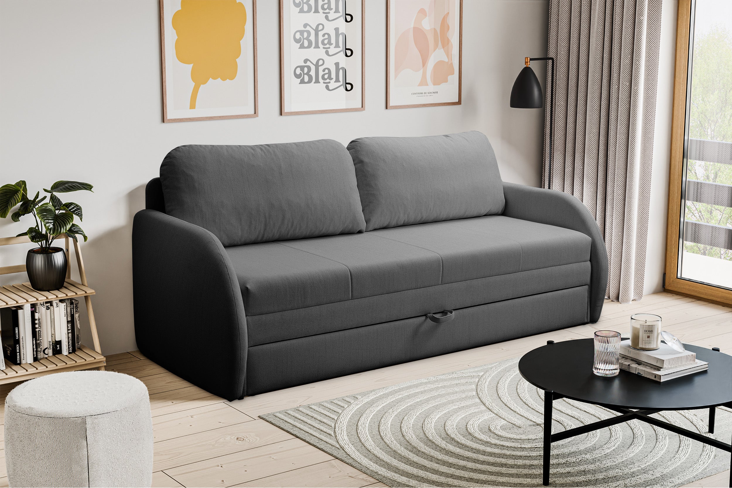 Dreisitziges Schlafsofa Diego in Dunkelgrau, Geflecht