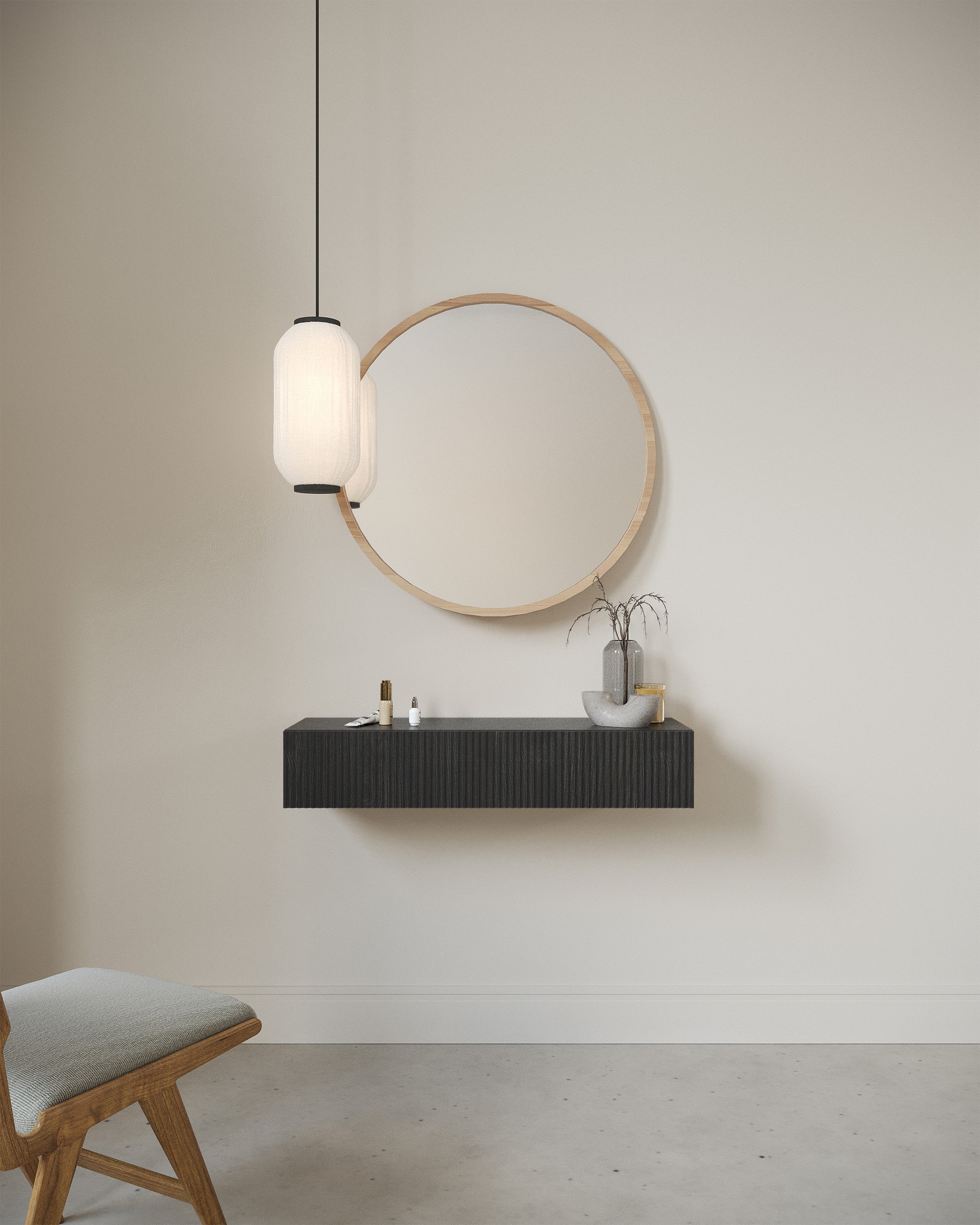 Hängende Nolie-Konsole mit Schublade 90 cm Portland Esche Schwarz